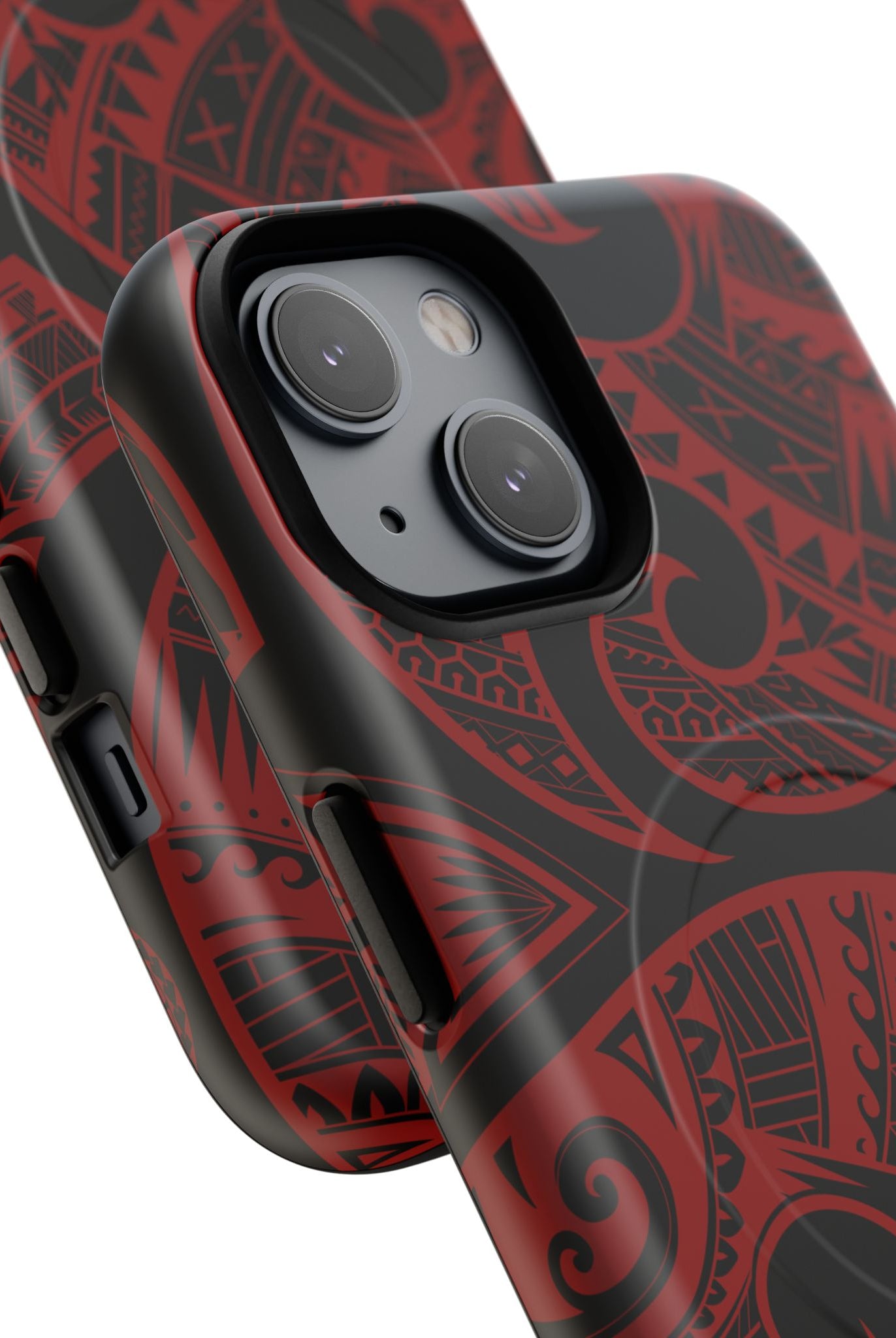 Island Tribal MagSafe iPhone Case Detail View - Hawaiian Crimson Red Polynesian Tribal Design Close Up - The Local Banyan