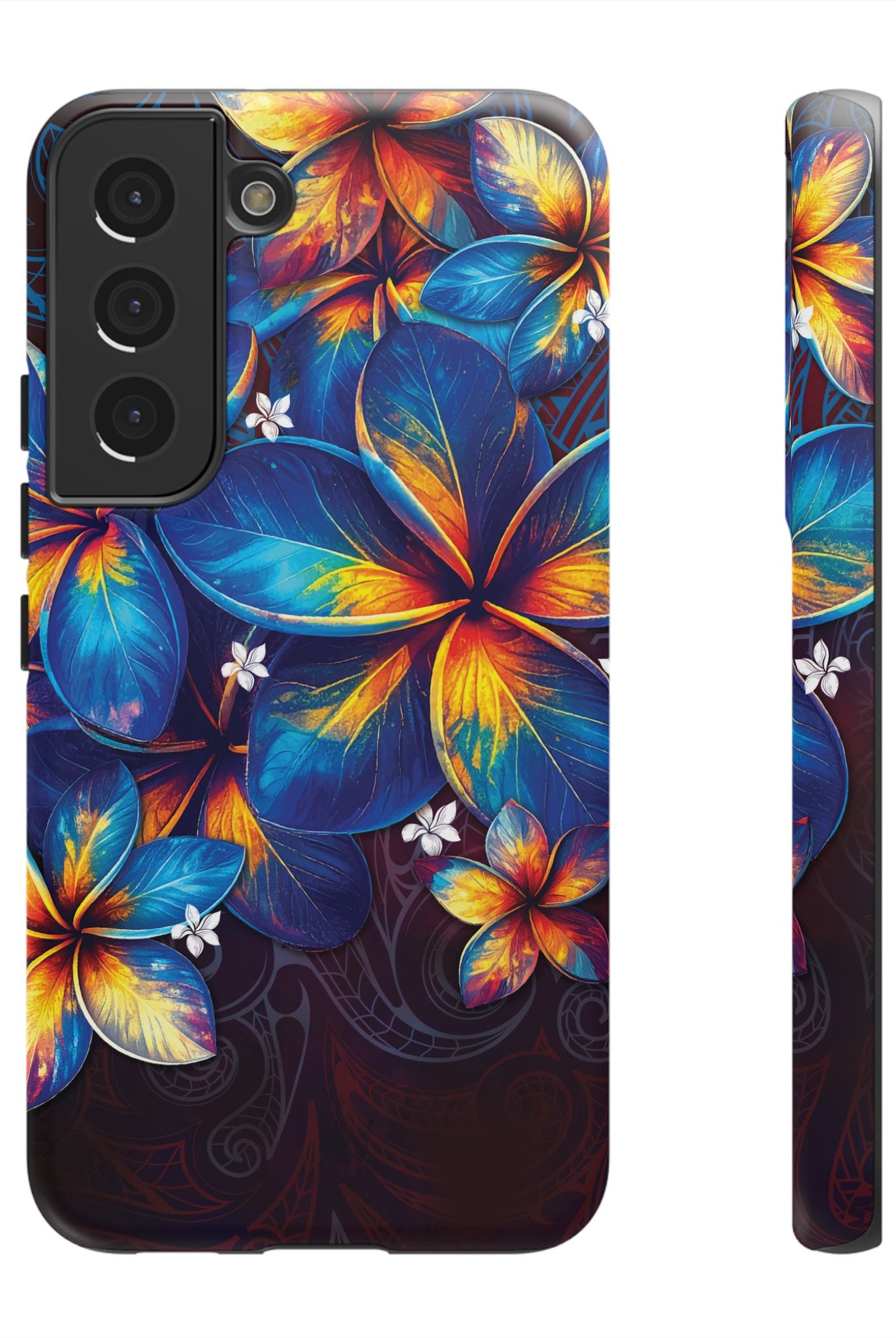 Nohea Twilight Tough Samsung Galaxy Case Samsung Galaxy S22 Matte - Hawaiian Blue Orange Plumeria Twilight Design - The Local Banyan