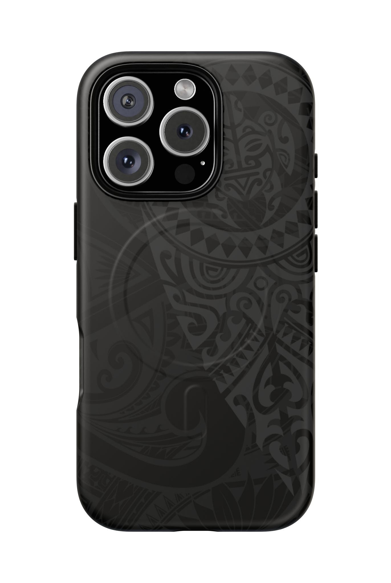 Tribal Guardian MagSafe iPhone Case iPhone 16 Pro Matte - Hawaiian Black on Black Polynesian Tribal Design - The Local Banyan