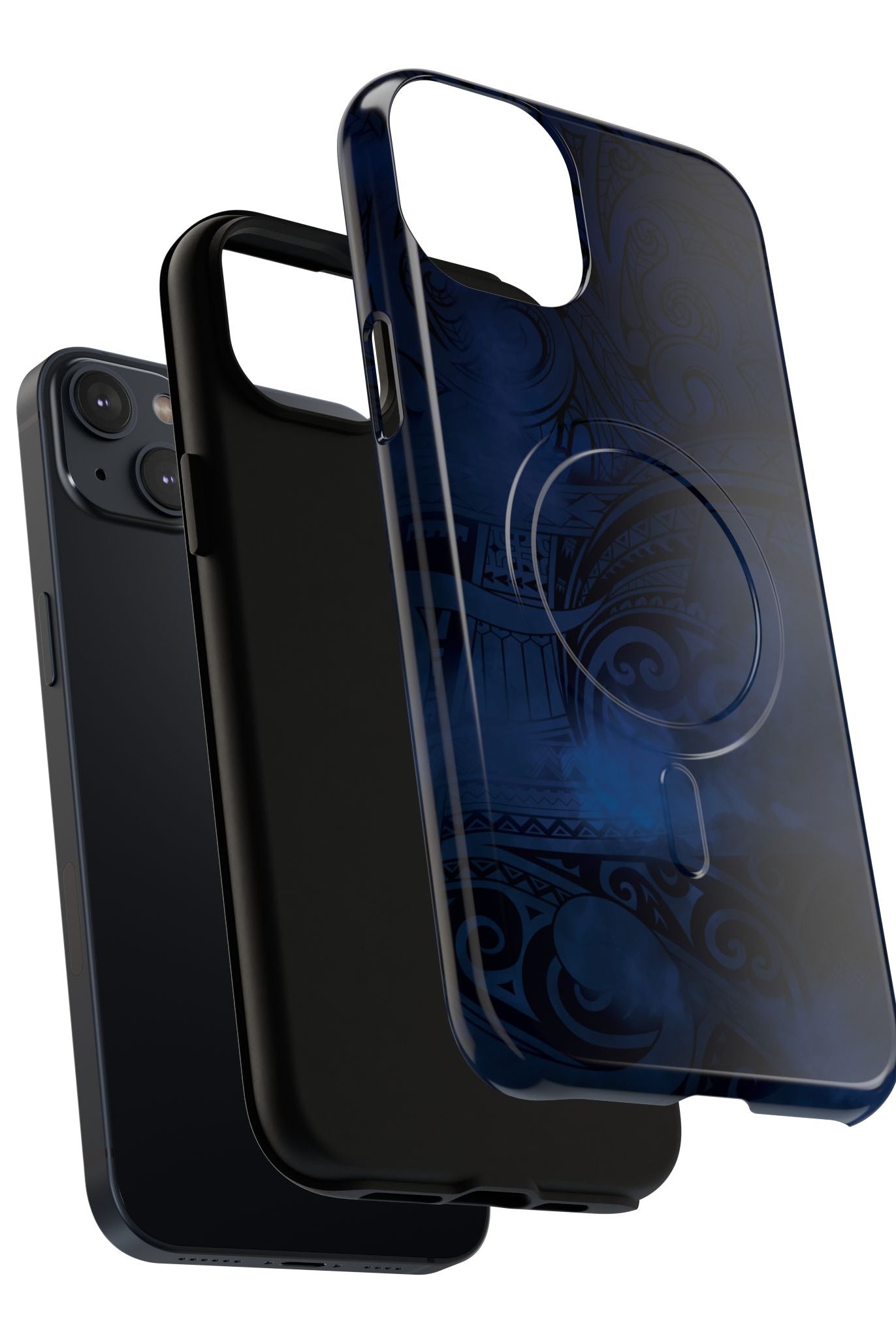 Woman holding Midnight Essence MagSafe iPhone Case - Hawaiian Midnight Navy Polynesian Tribal Design - The Local Banyan