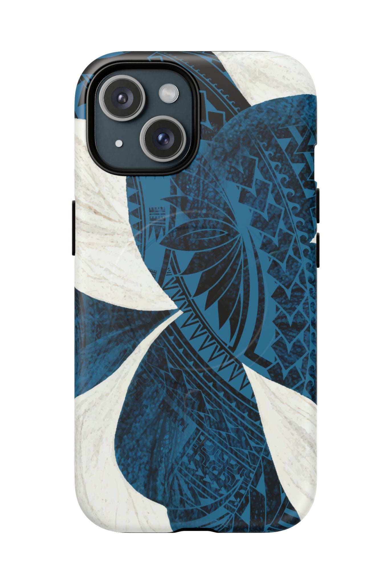 Hana Breeze MagSafe iPhone Case iPhone 15 Matte - Hawaiian Blue Plumeria Polynesian Botanical Design - The Local Banyan