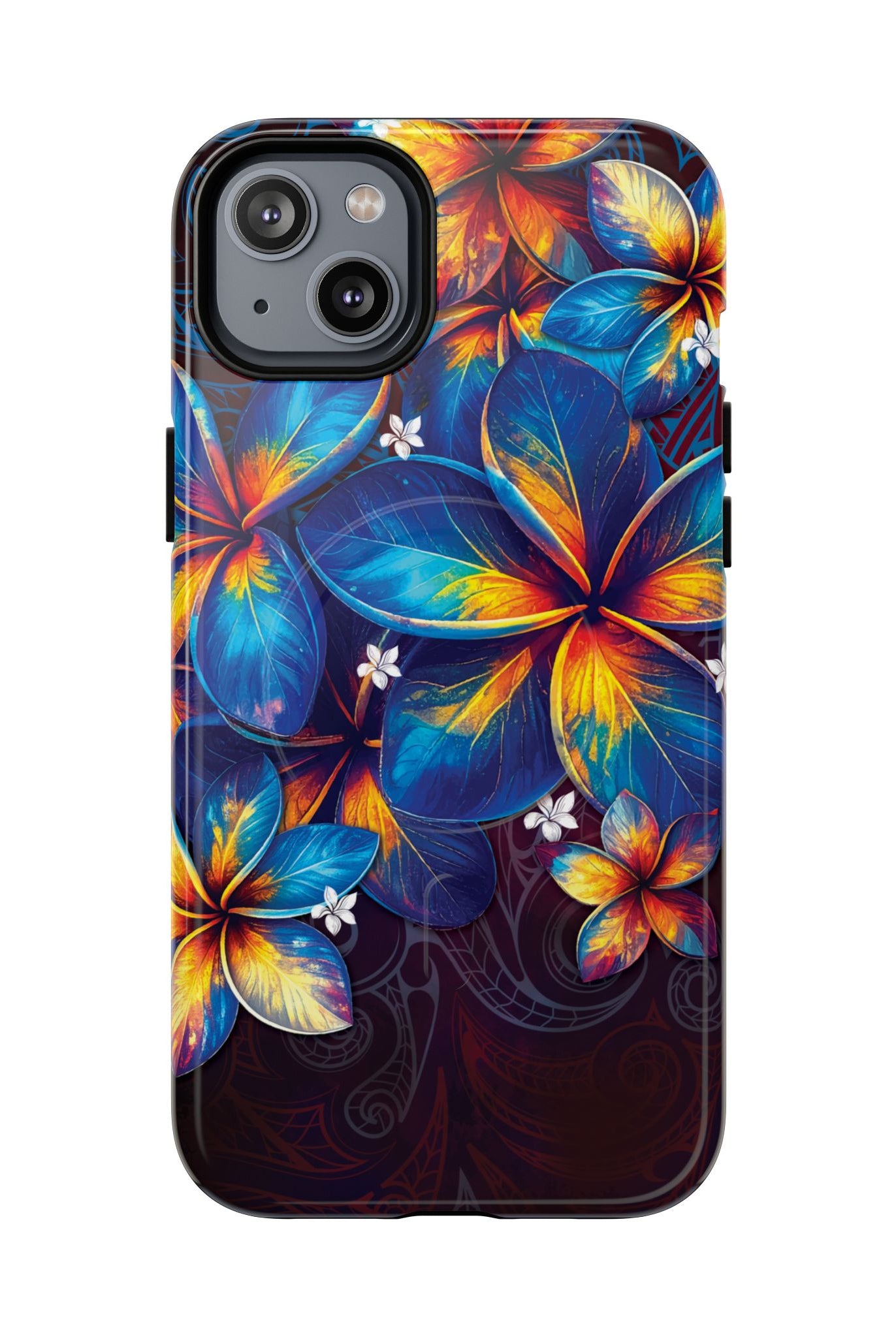 Nohea Twilight MagSafe iPhone Case iPhone 14 Plus Glossy - Hawaiian Blue Orange Plumeria Twilight Design - The Local Banyan