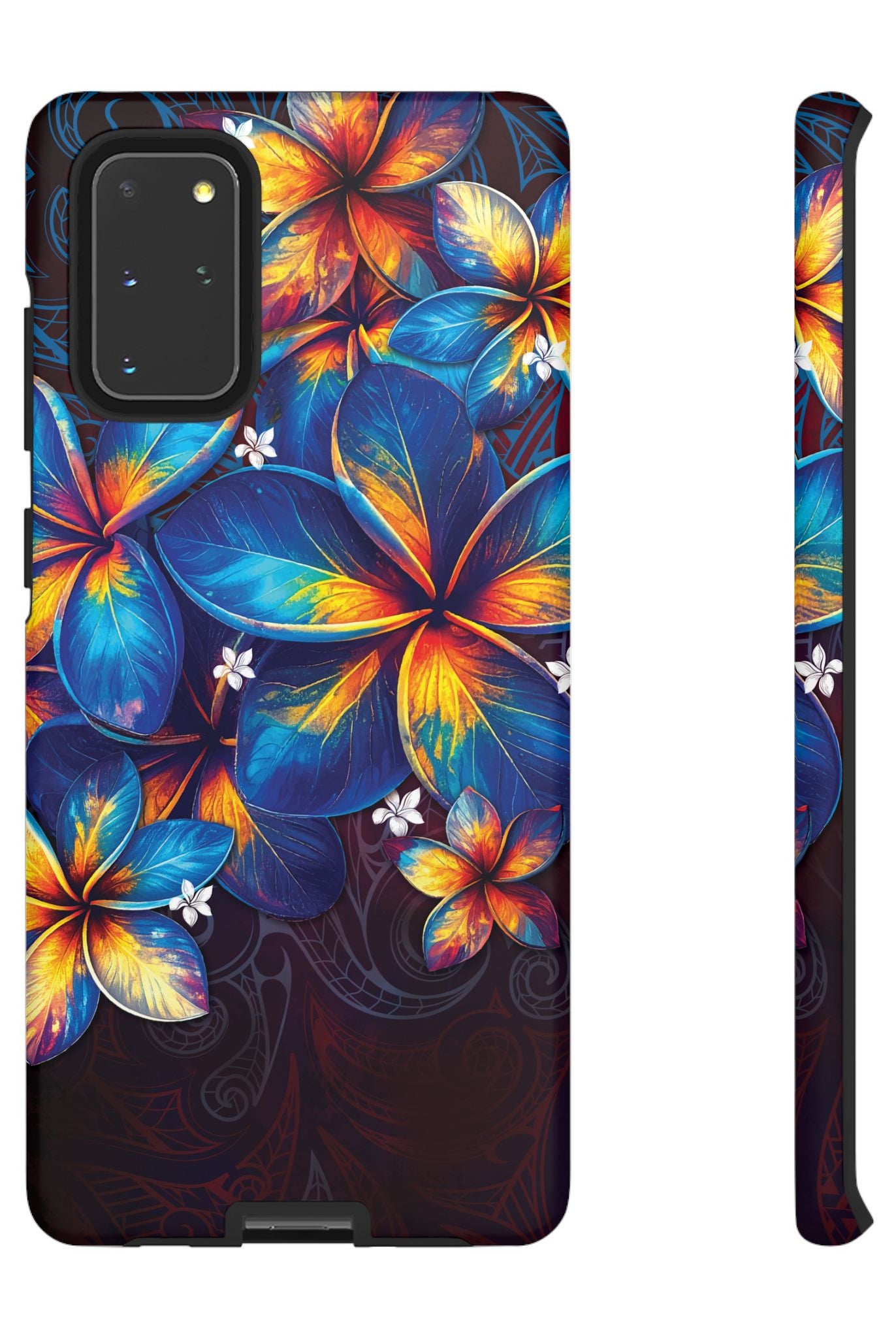 Nohea Twilight Tough Samsung Galaxy Case Samsung Galaxy S20+ Matte - Hawaiian Blue Orange Plumeria Twilight Design - The Local Banyan