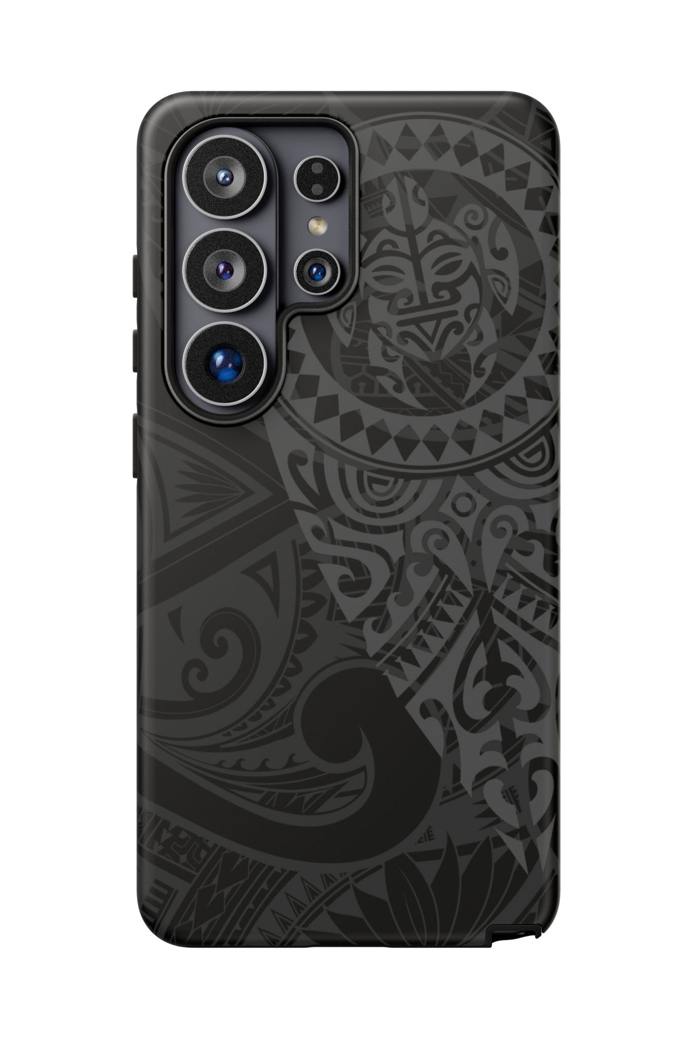 Woman holding Tribal Guardian Tough Samsung Galaxy Case - Hawaiian Black on Black Polynesian Tribal Design - The Local Banyan