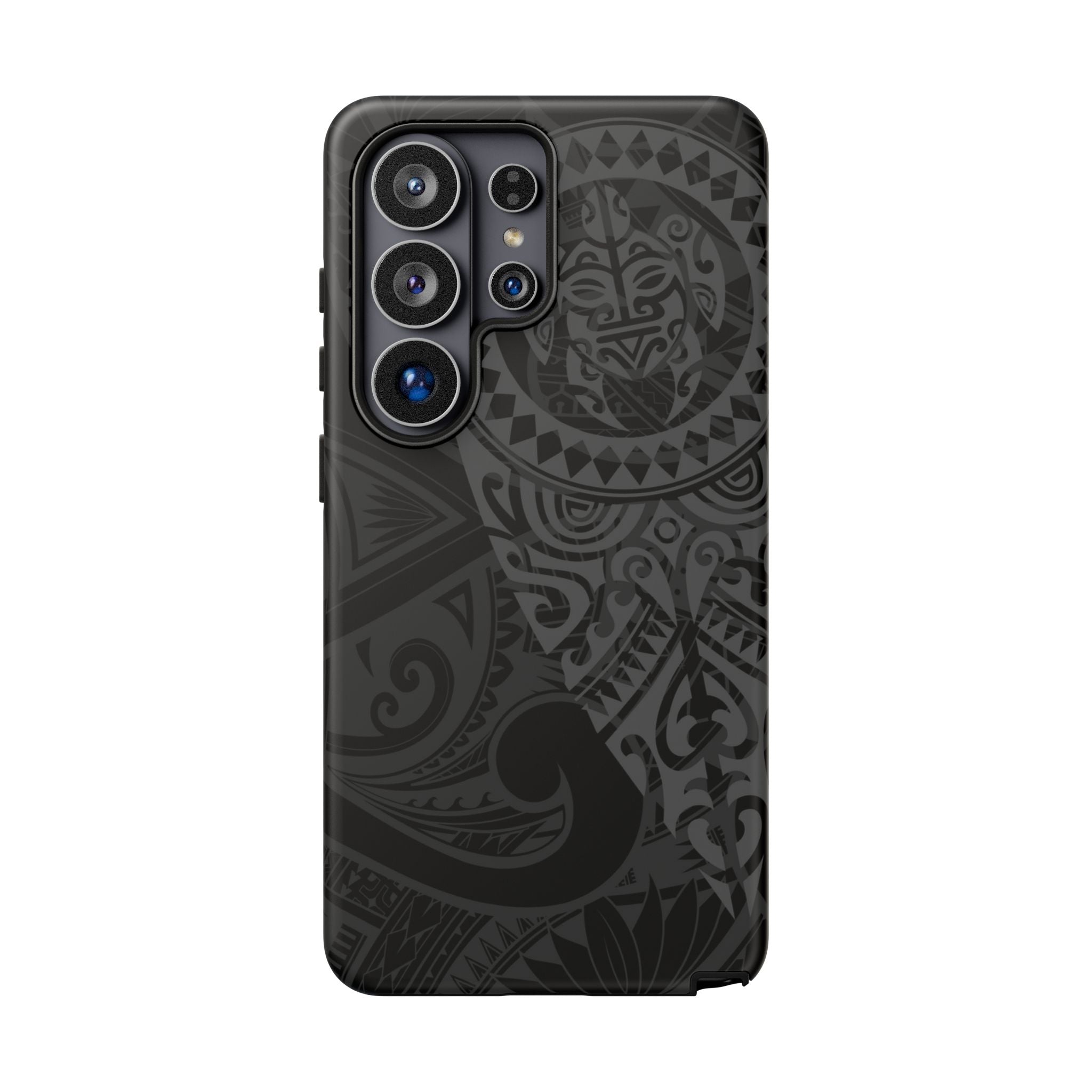 Woman holding Tribal Guardian Tough Samsung Galaxy Case - Hawaiian Black on Black Polynesian Tribal Design - The Local Banyan