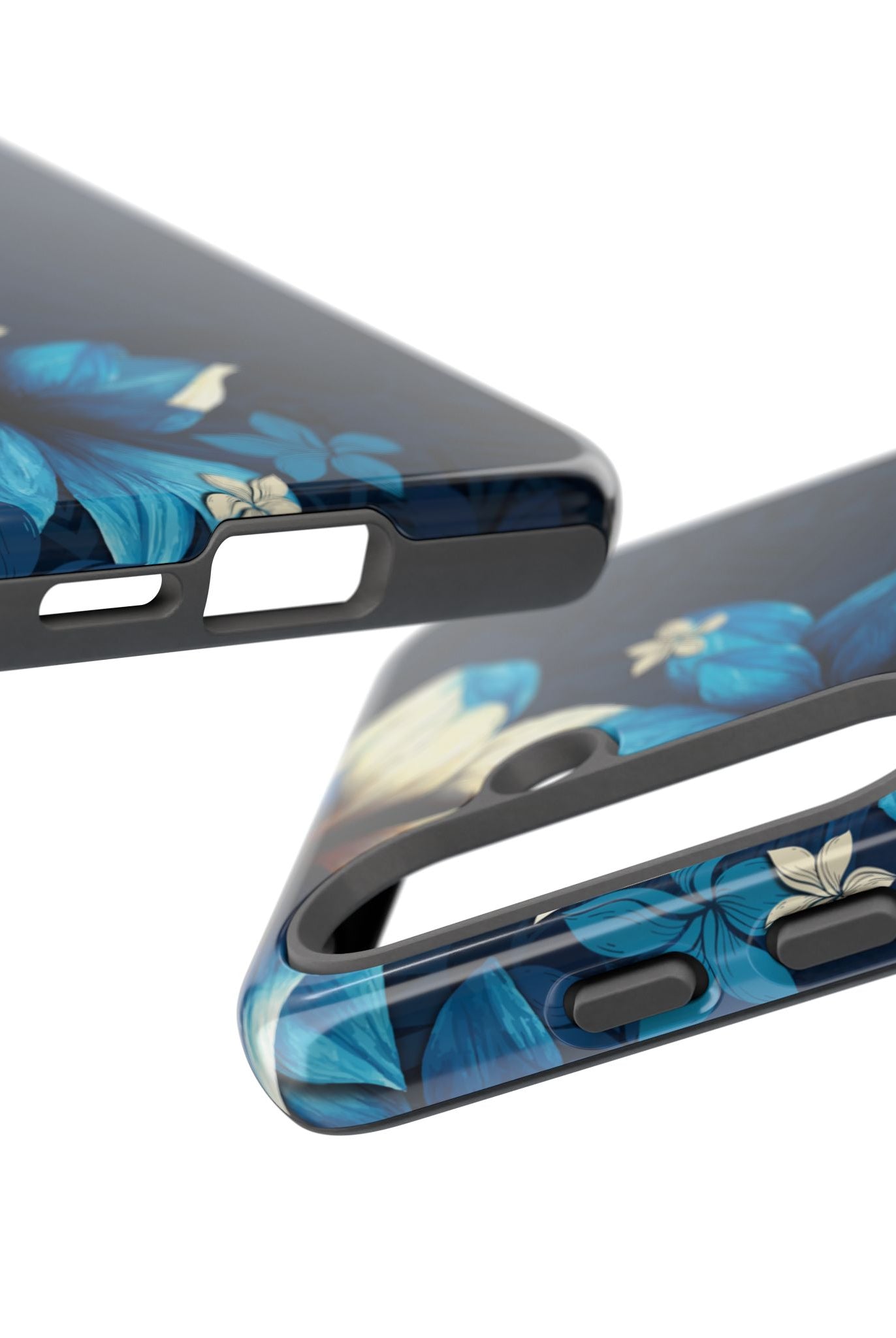 Leilani Nights Tough Samsung Galaxy Case Detail View - Hawaiian Dark Blue Floral Polynesian Design Close Up - The Local Banyan