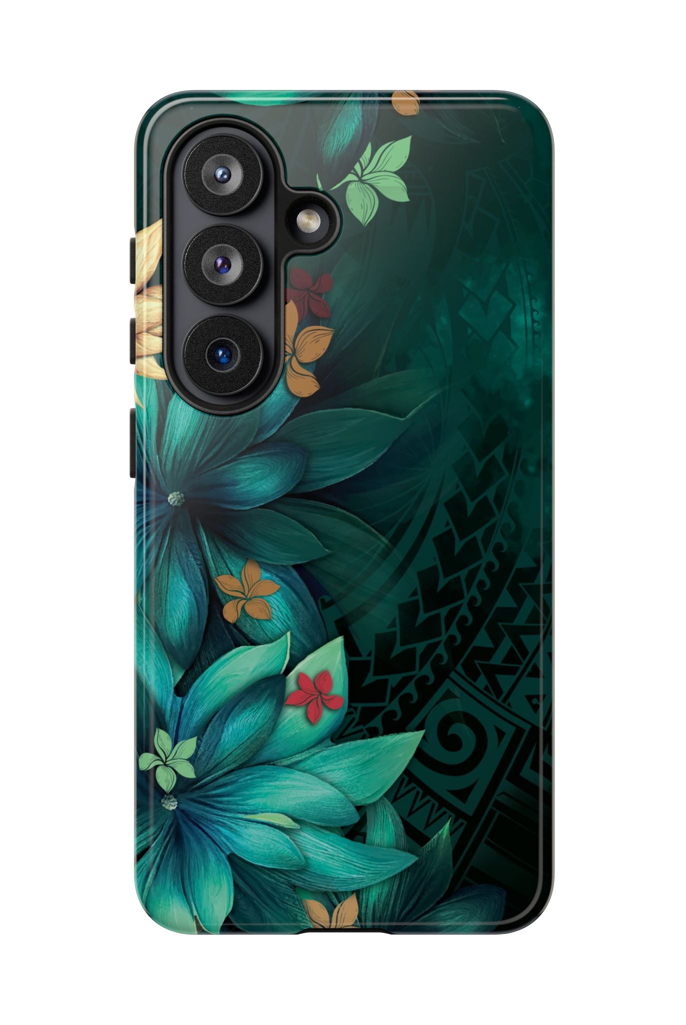 Aloha Whispers Tough Samsung Galaxy Case Detail View - Hawaiian Abstract Green Floral Polynesian Design Close Up - The Local Banyan