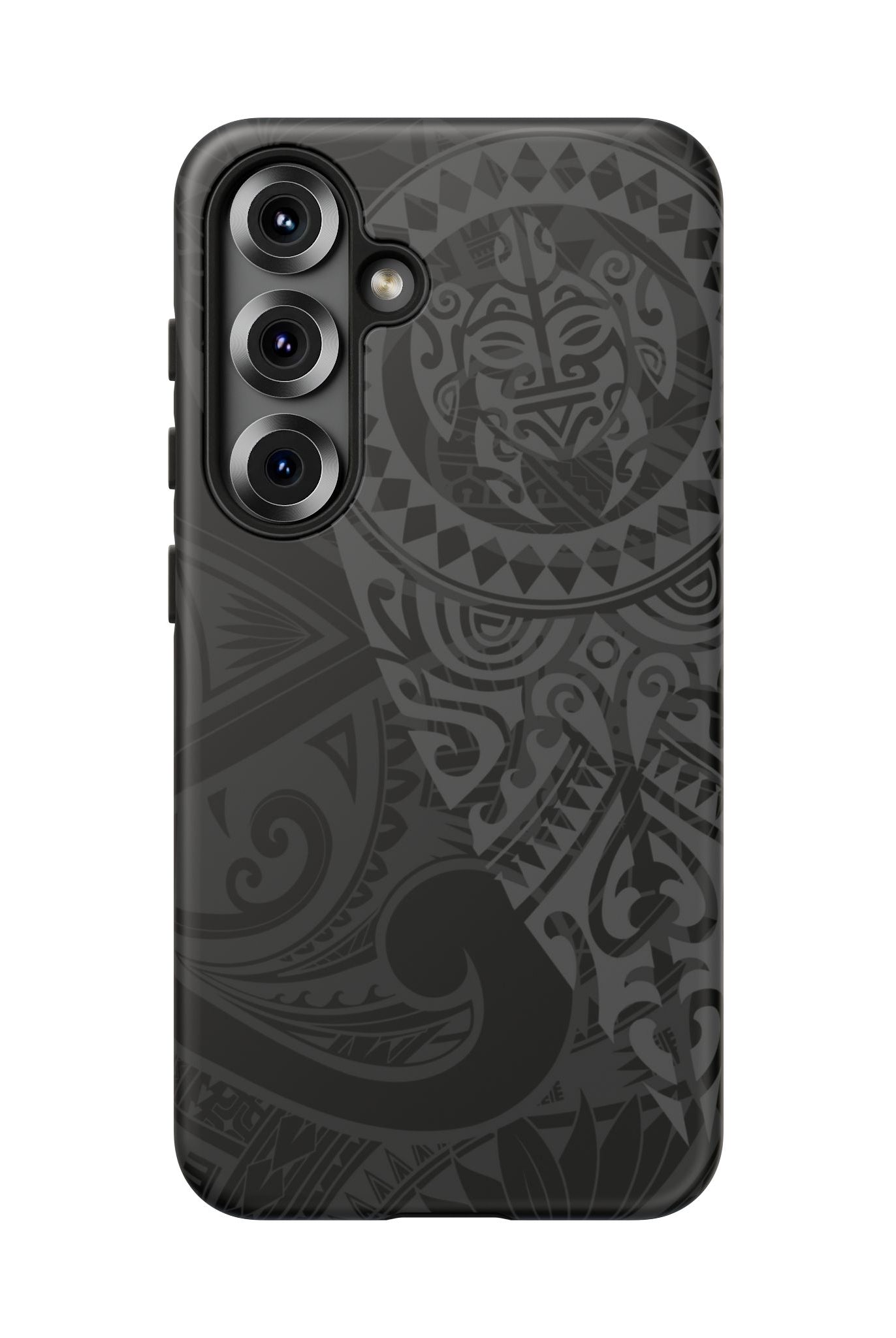 Woman holding Tribal Guardian Tough Samsung Galaxy Case - Hawaiian Black on Black Polynesian Tribal Design - The Local Banyan