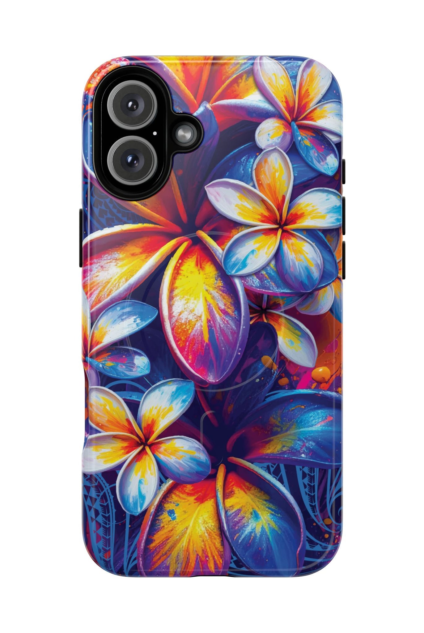 Sunset Ink MagSafe iPhone Case Detail View - Hawaiian Plumeria Street Art Graffiti Tropical Design Close Up - The Local Banyan