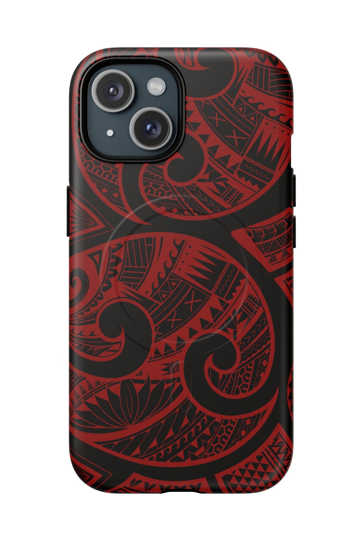 Island Tribal MagSafe iPhone Case iPhone 15 Matte - Hawaiian Crimson Red Polynesian Tribal Design - The Local Banyan