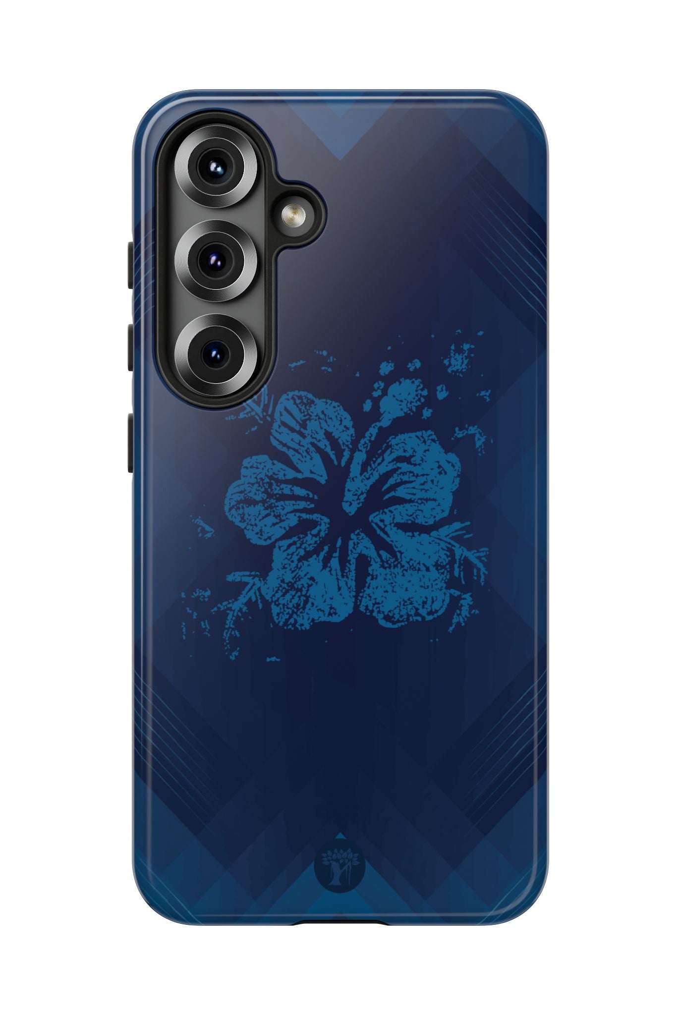 Kikokiko Lehua Tough Samsung Galaxy Case Detail View - Hawaiian Navy Blue Geometric Hibiscus Design Close Up - The Local Banyan
