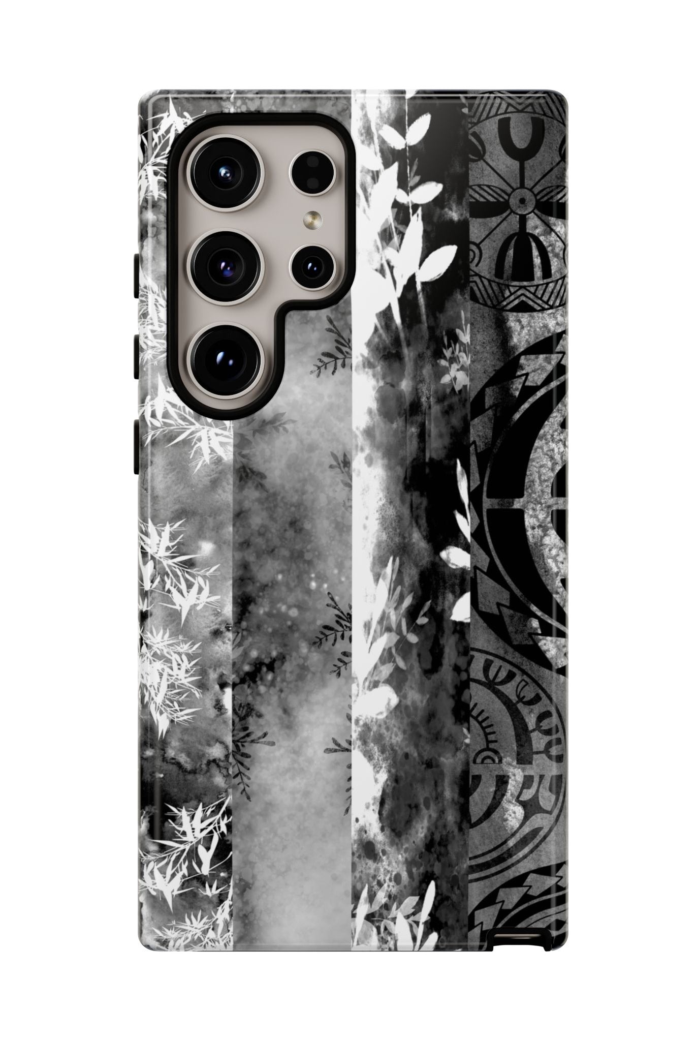 Monochrome Oasis Tough Samsung Galaxy Case Side View - Dual Layer Drop Protection Hawaiian Phone Case - The Local Banyan