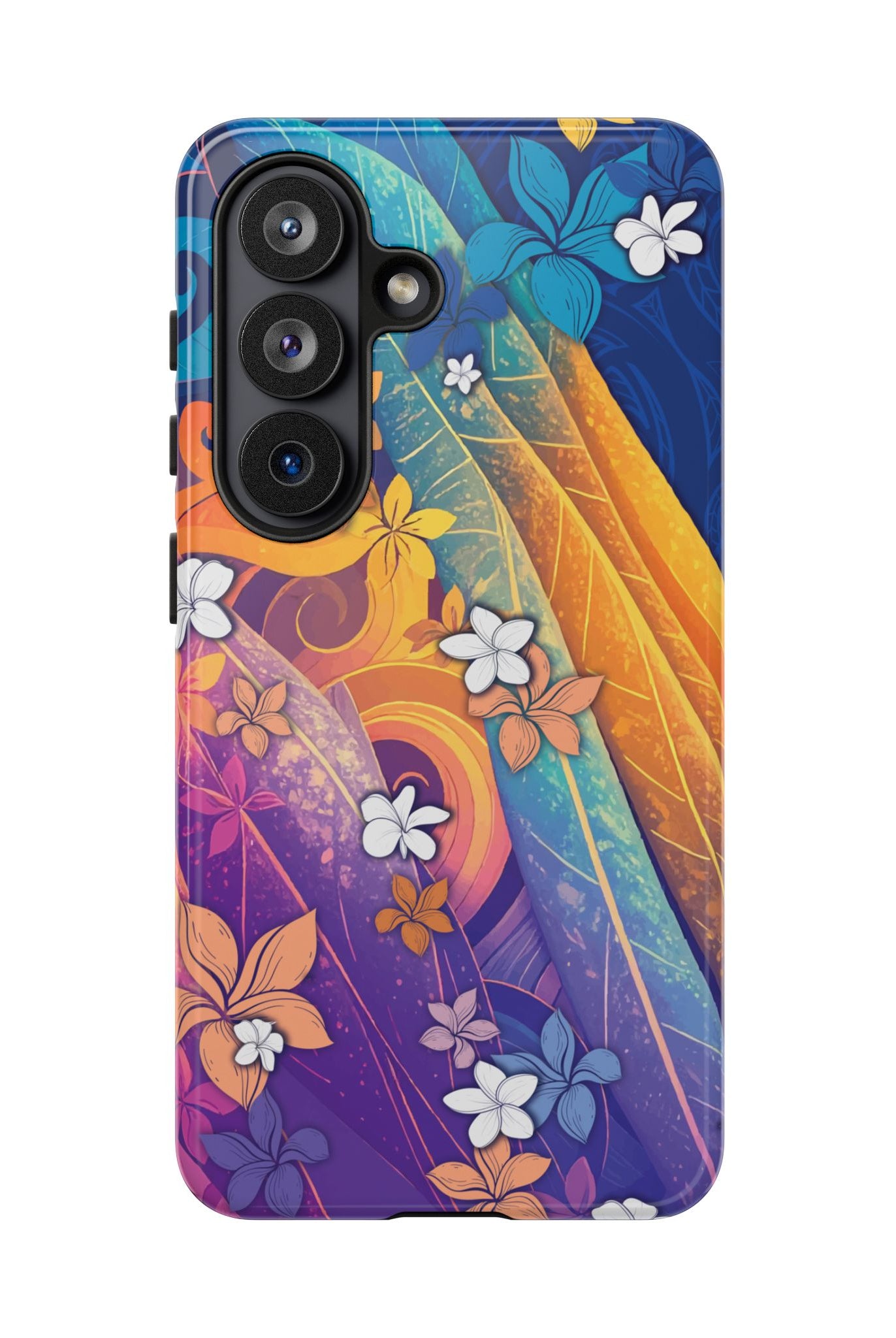 Mauna Sunrise Tough Samsung Galaxy Case Detail View - Hawaiian Colorful Sunrise Plumeria Design Close Up - The Local Banyan