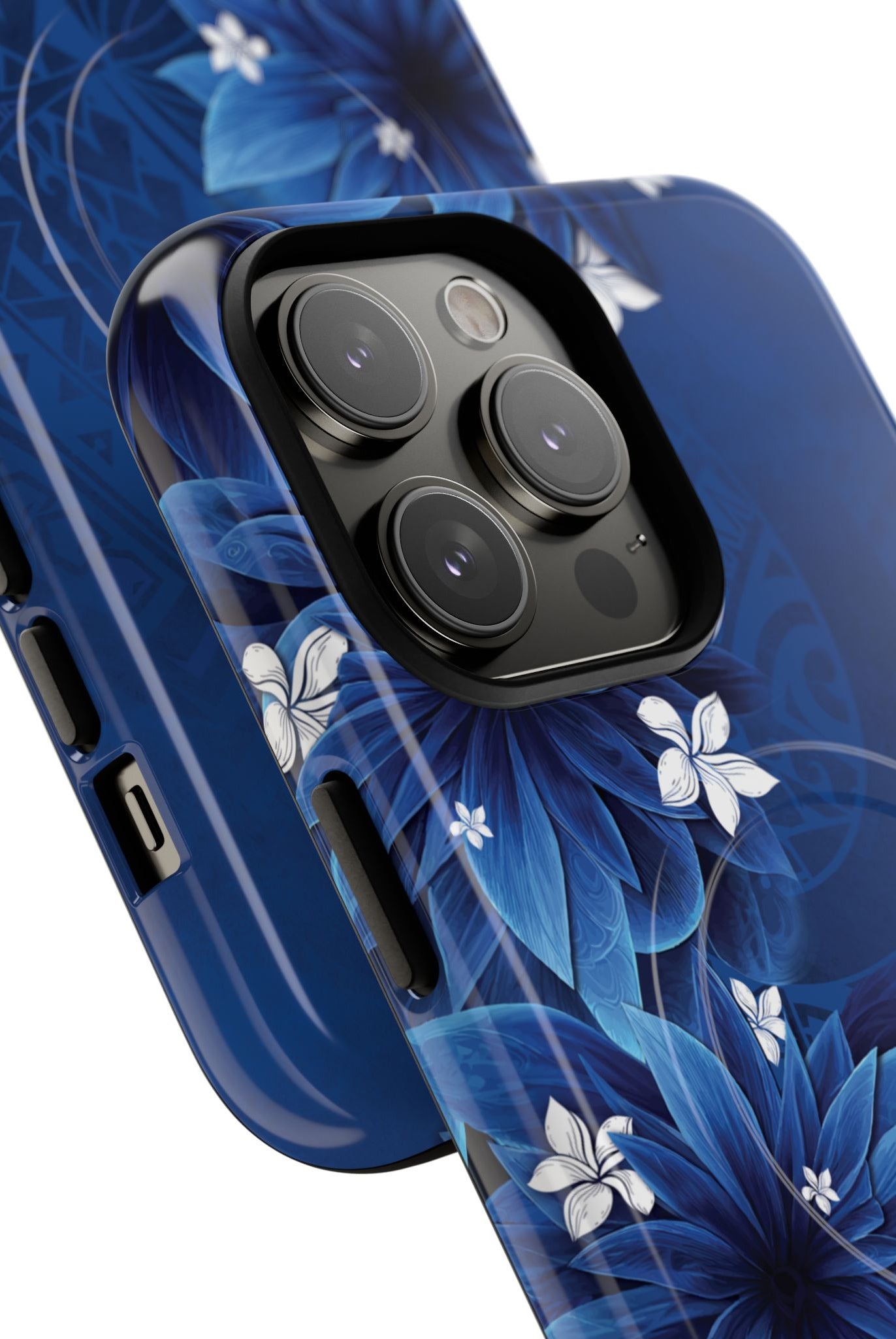 Woman holding Hoku Pua MagSafe iPhone Case - Hawaiian Blue Star Flower Polynesian Design - The Local Banyan