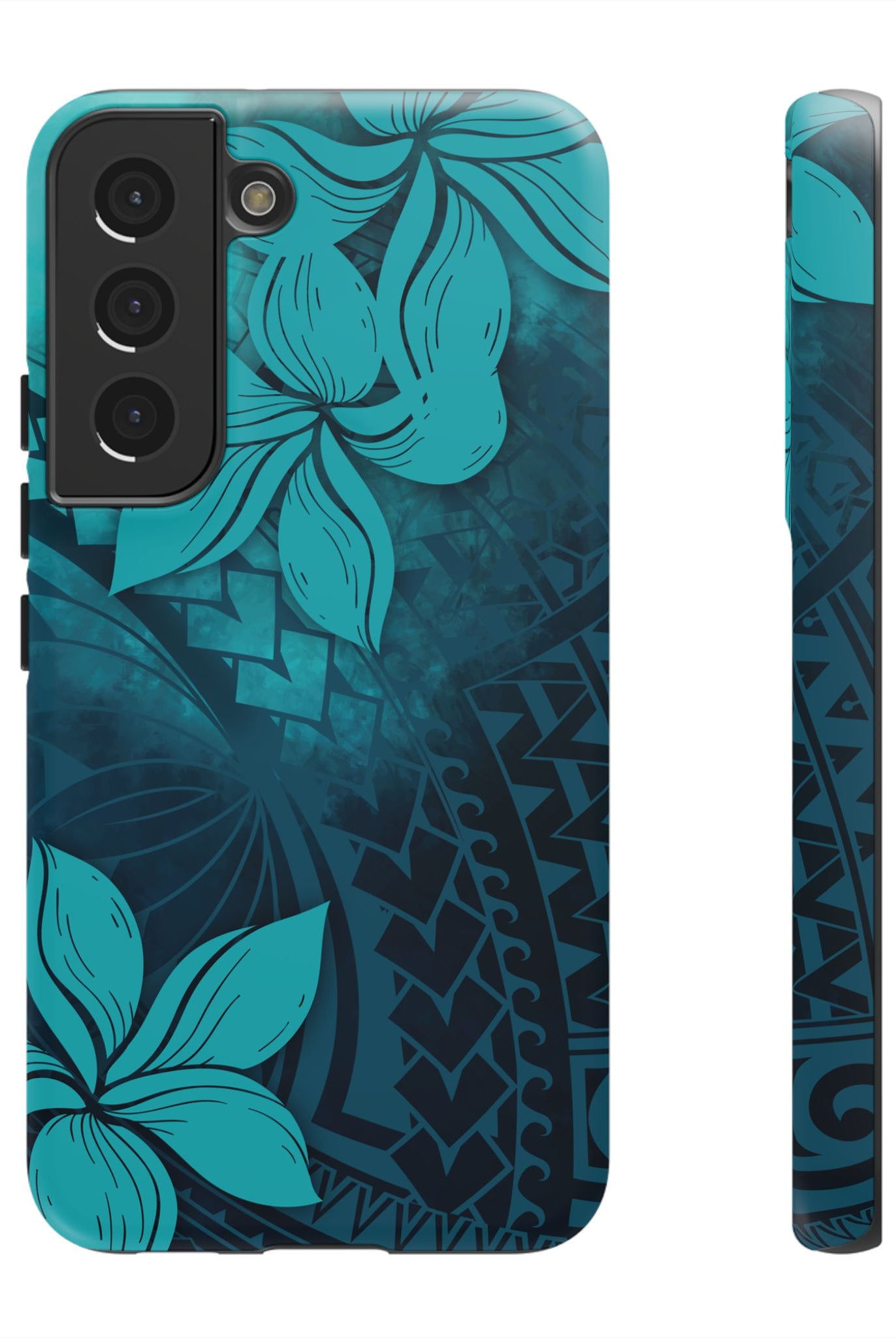 Moana Bloom Tough Samsung Galaxy Case Samsung Galaxy S22 Matte - Hawaiian Teal Plumeria Ocean Tribal Design - The Local Banyan