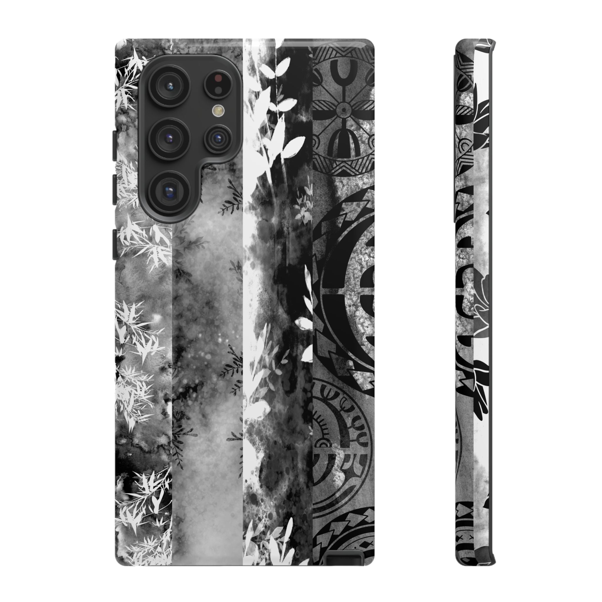 Monochrome Oasis Tough Samsung Galaxy Case Side View - Dual Layer Drop Protection Hawaiian Phone Case - The Local Banyan