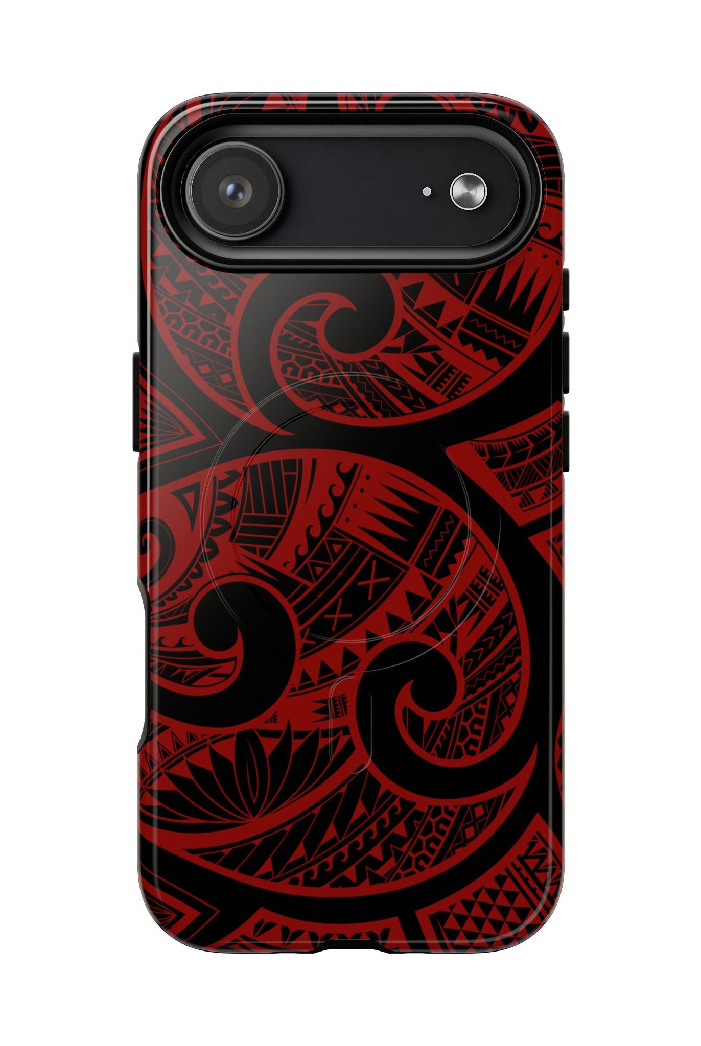 Island Tribal MagSafe iPhone Case Detail View - Hawaiian Crimson Red Polynesian Tribal Design Close Up - The Local Banyan