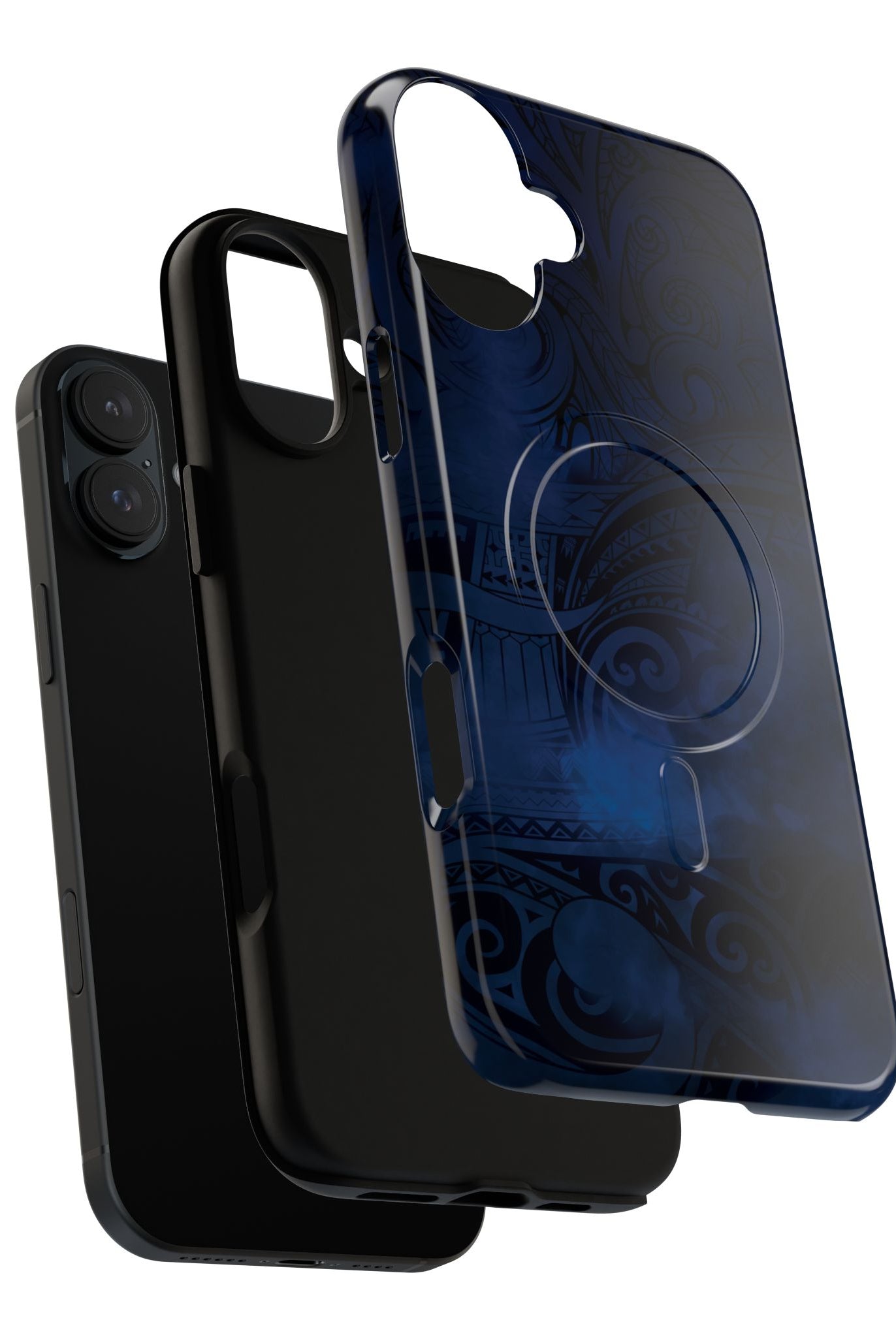 Midnight Essence MagSafe iPhone Case Detail View - Hawaiian Midnight Navy Polynesian Tribal Design Close Up - The Local Banyan