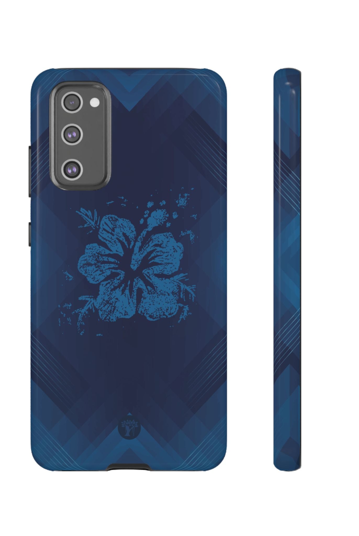 Kikokiko Lehua Tough Samsung Galaxy Case Samsung Galaxy S20 FE Glossy - Hawaiian Navy Blue Geometric Hibiscus Design - The Local Banyan