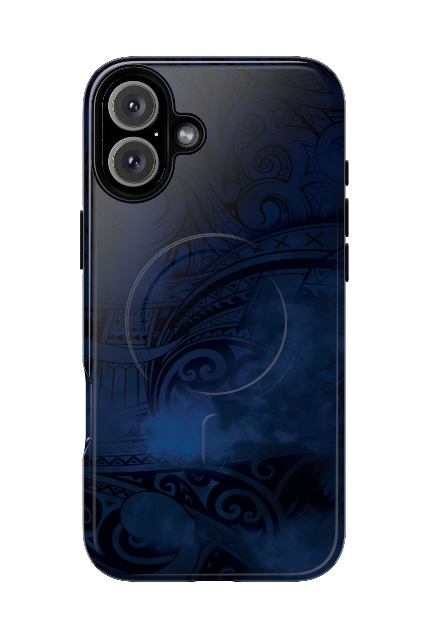 Midnight Essence MagSafe iPhone Case Detail View - Hawaiian Midnight Navy Polynesian Tribal Design Close Up - The Local Banyan