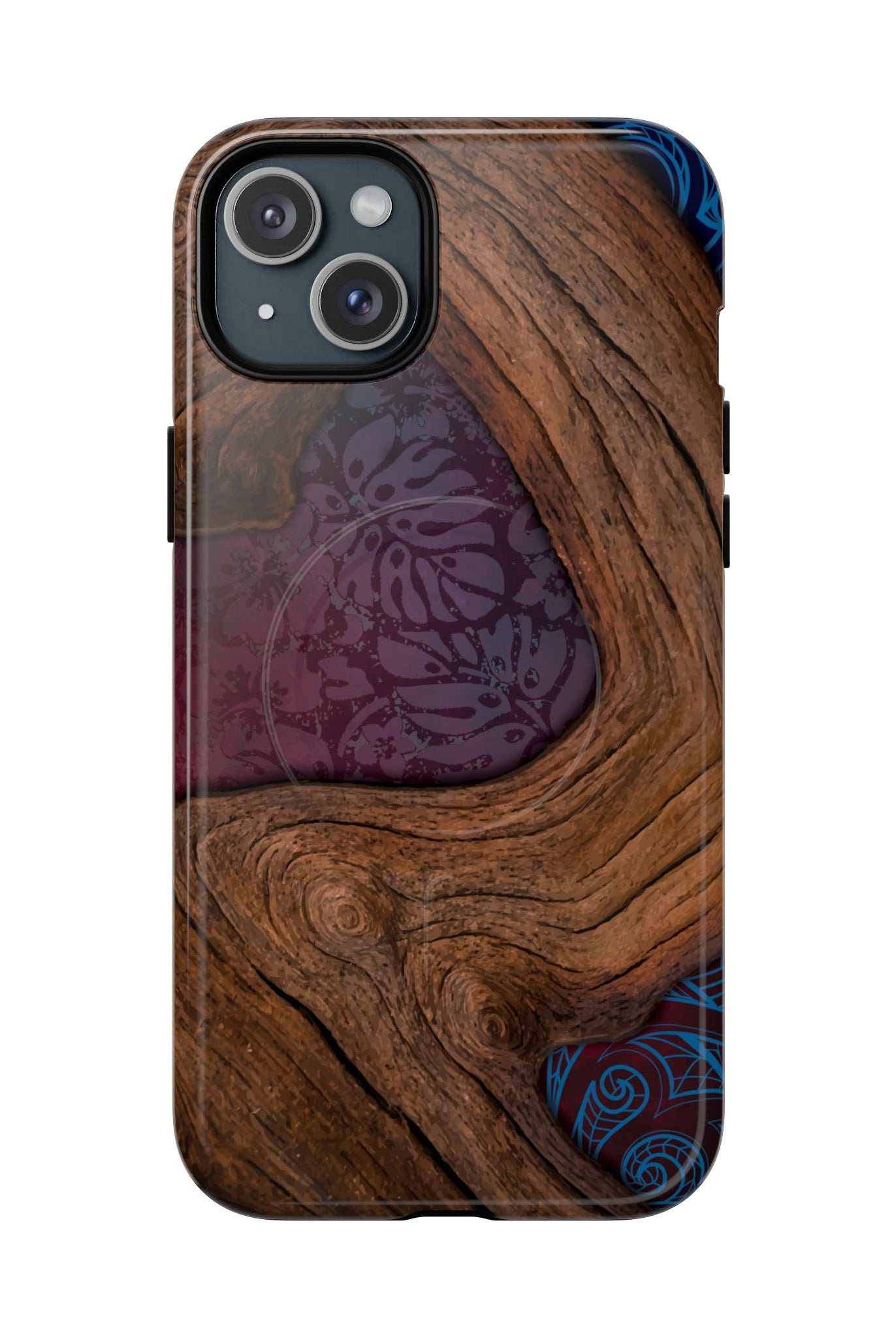 Rooted MagSafe iPhone Case iPhone 15 Plus Glossy - Hawaiian Koa Wood Island Strength Tribal Design - The Local Banyan