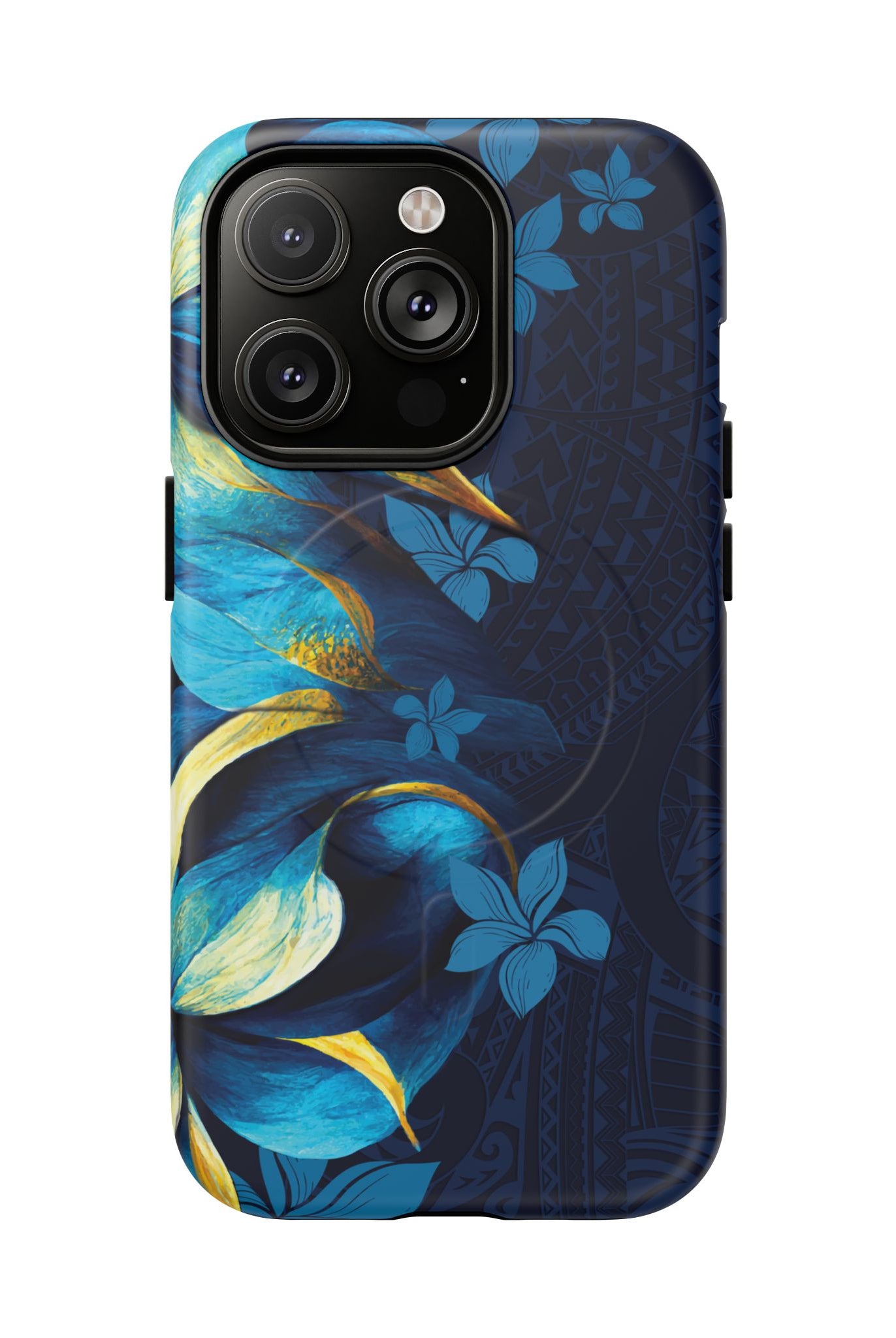 Po Mahina MagSafe iPhone Case iPhone 14 Pro Matte - Hawaiian Moonlit Teal Gold Floral Design - The Local Banyan