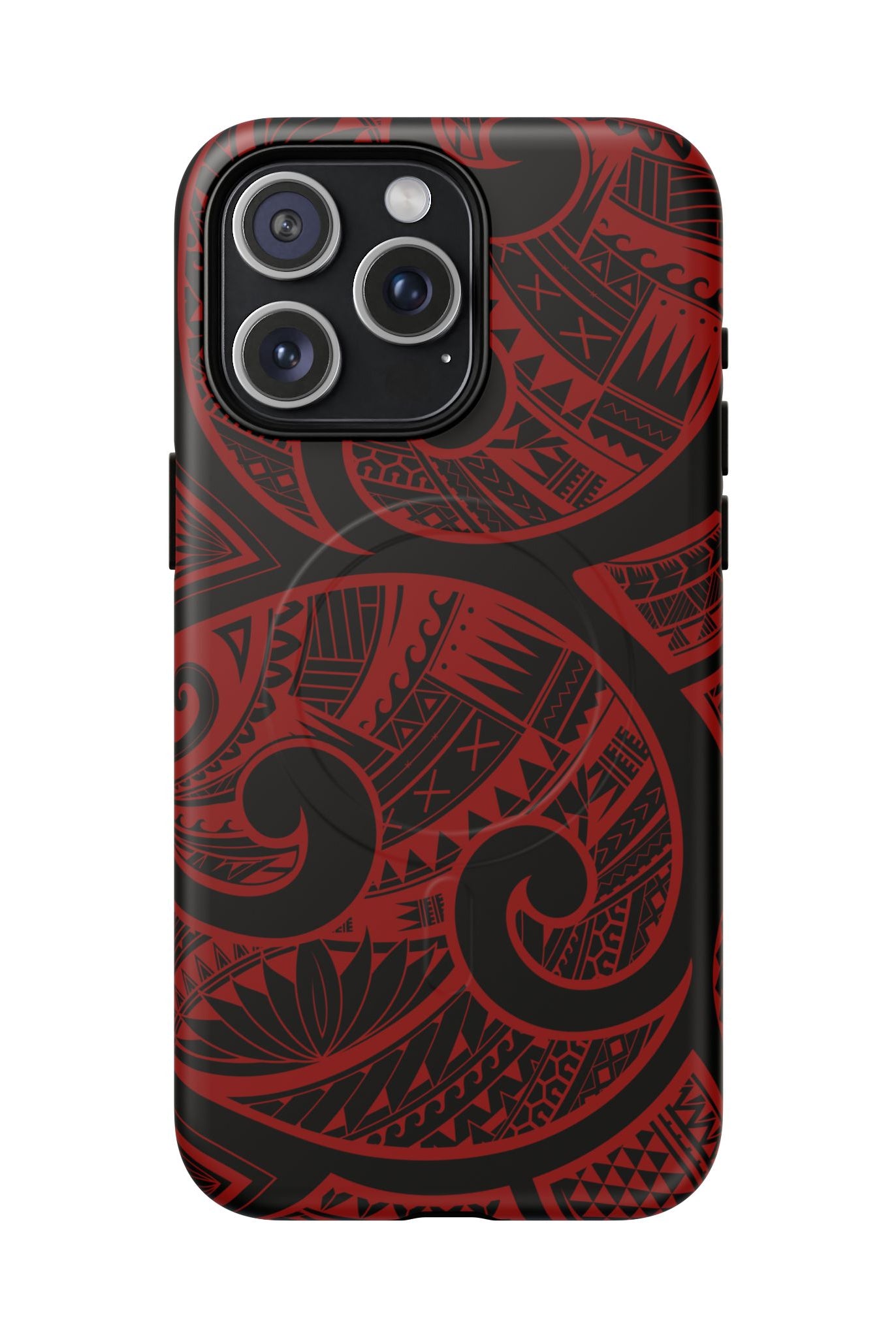 Island Tribal MagSafe iPhone Case iPhone 15 Pro Max Matte - Hawaiian Crimson Red Polynesian Tribal Design - The Local Banyan