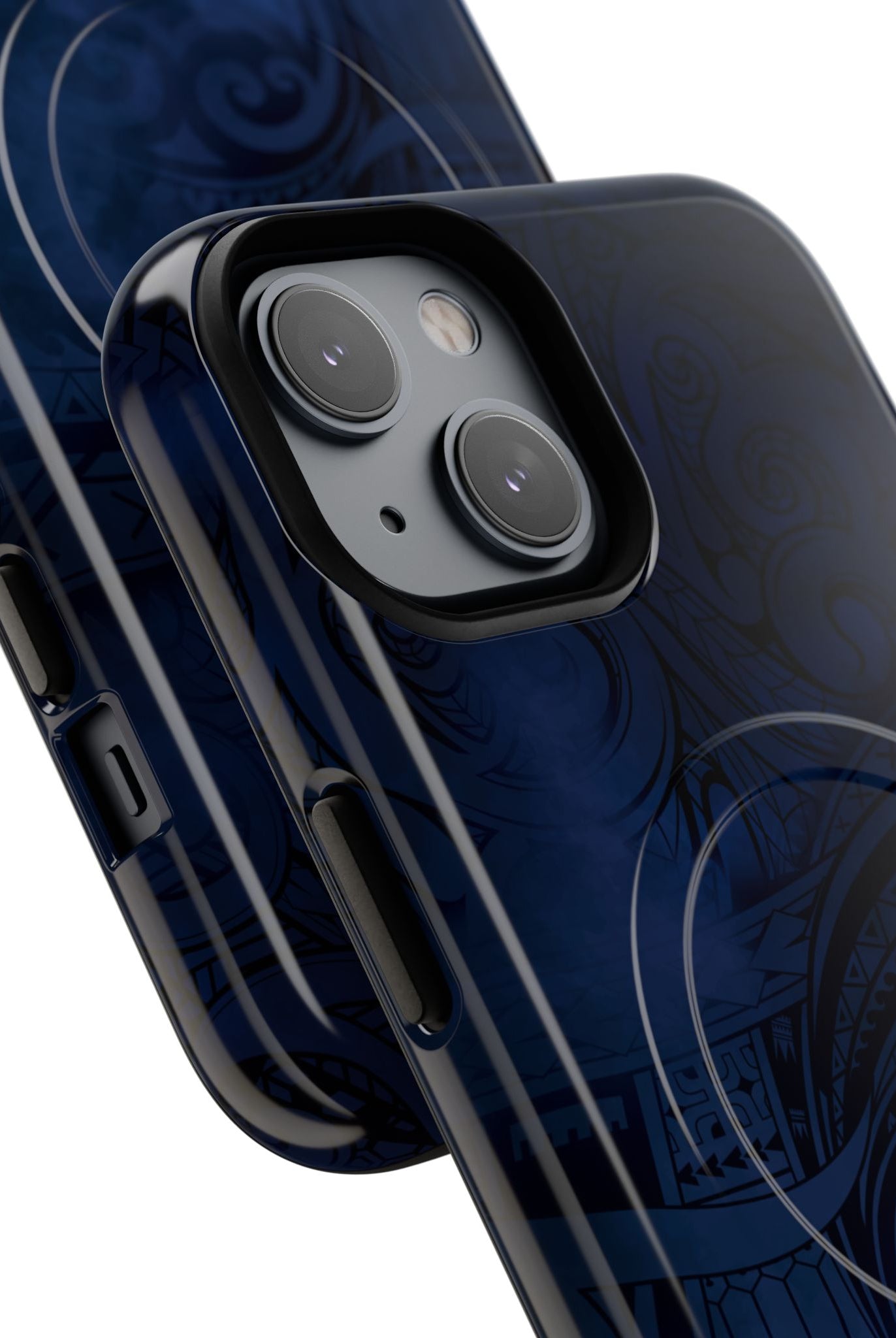 Woman holding Midnight Essence MagSafe iPhone Case - Hawaiian Midnight Navy Polynesian Tribal Design - The Local Banyan