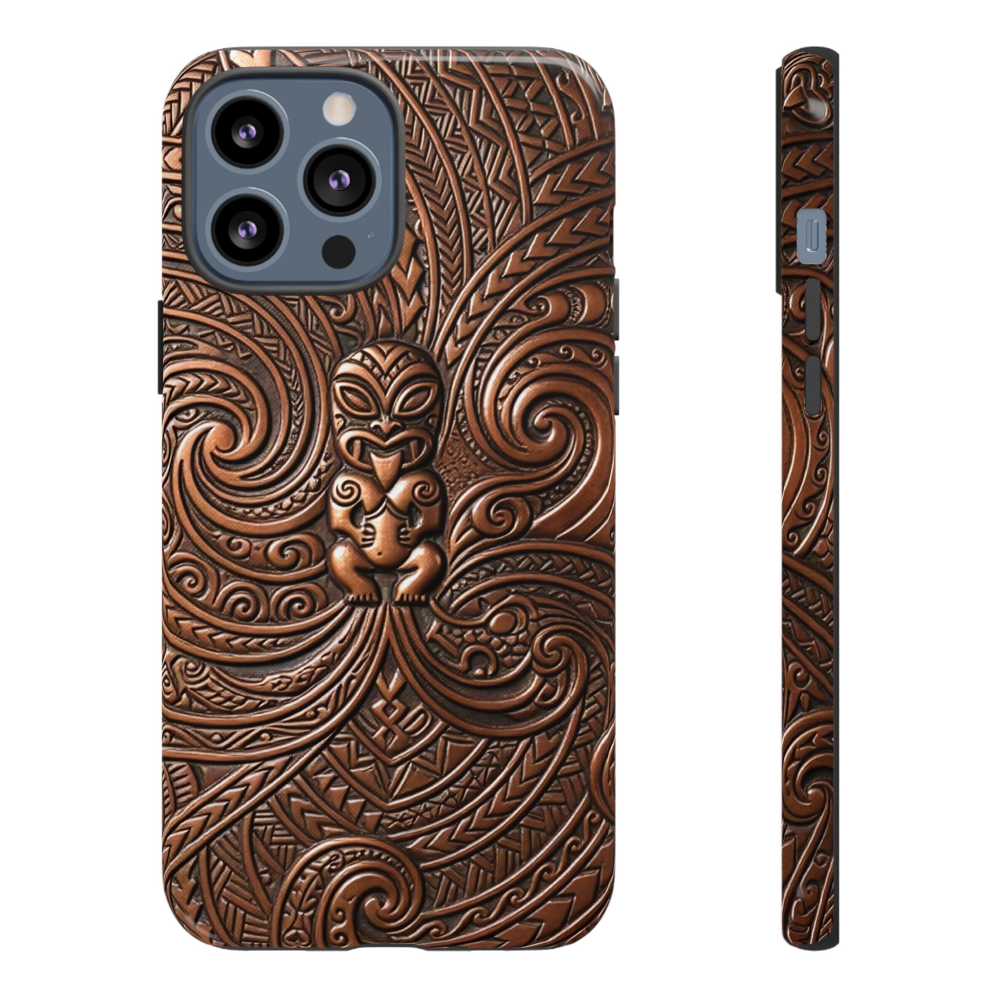 Paa Guardian Tough iPhone Case iPhone 13 Pro Max Glossy - Hawaiian Copper Carved Tiki Polynesian Design - The Local Banyan