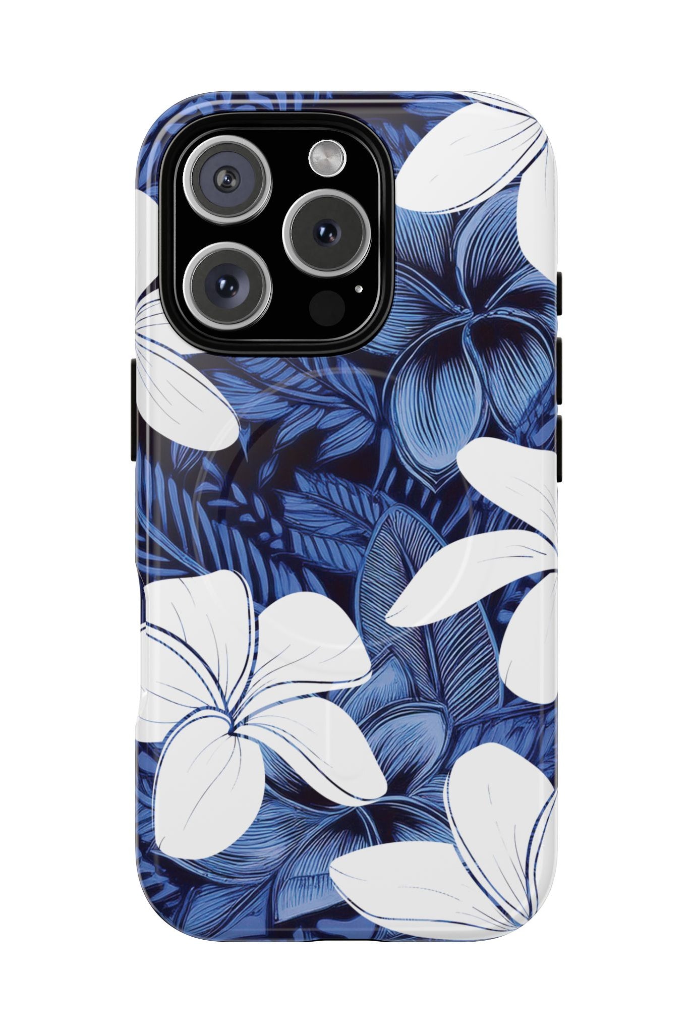 Eternal Blue Plumeria MagSafe iPhone Case iPhone 16 Pro Glossy - Hawaiian Blue Plumeria Ocean Floral Design - The Local Banyan