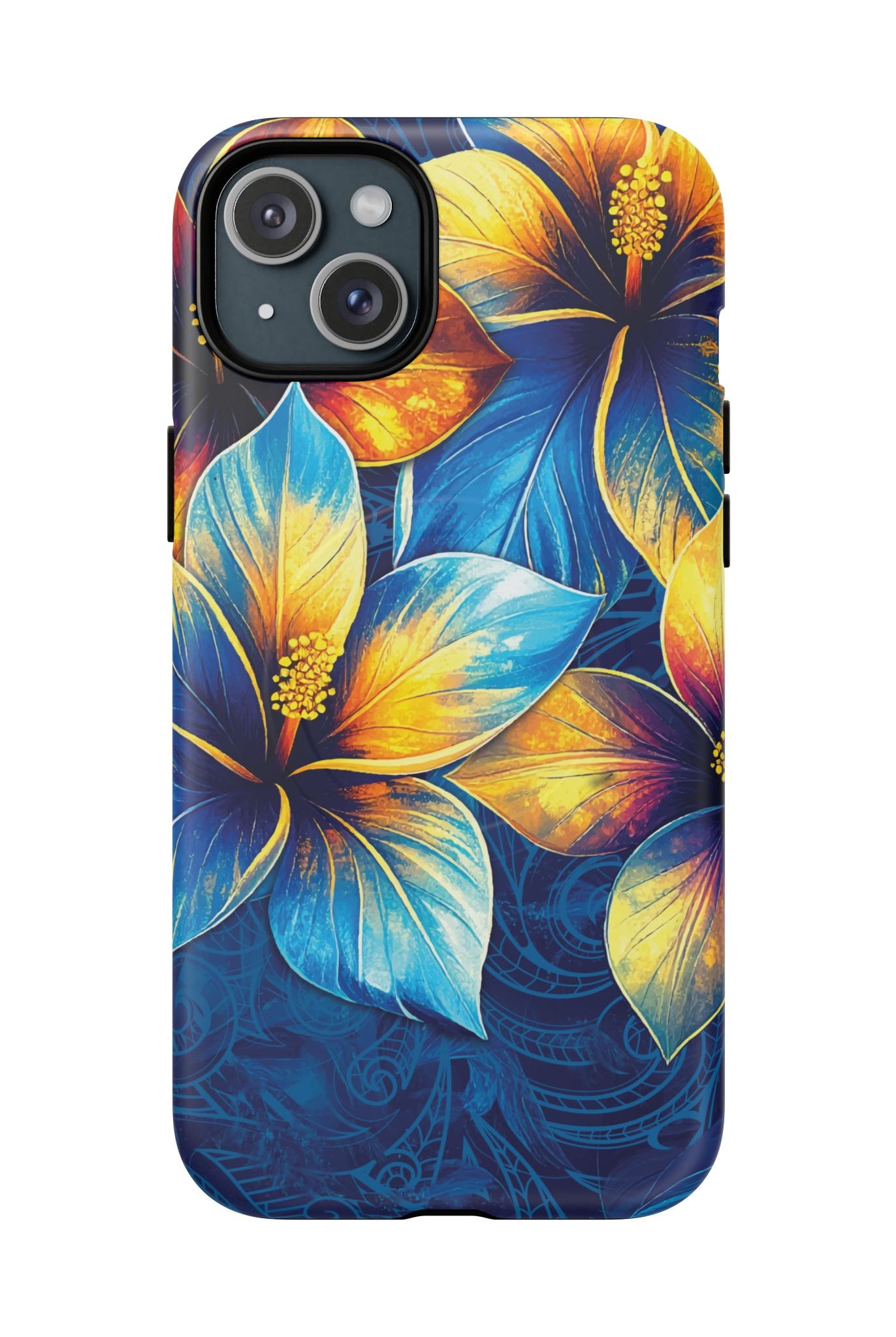 Pua La MagSafe iPhone Case iPhone 15 Plus Matte - Hawaiian Golden Hibiscus Sun Flower Sapphire Design - The Local Banyan