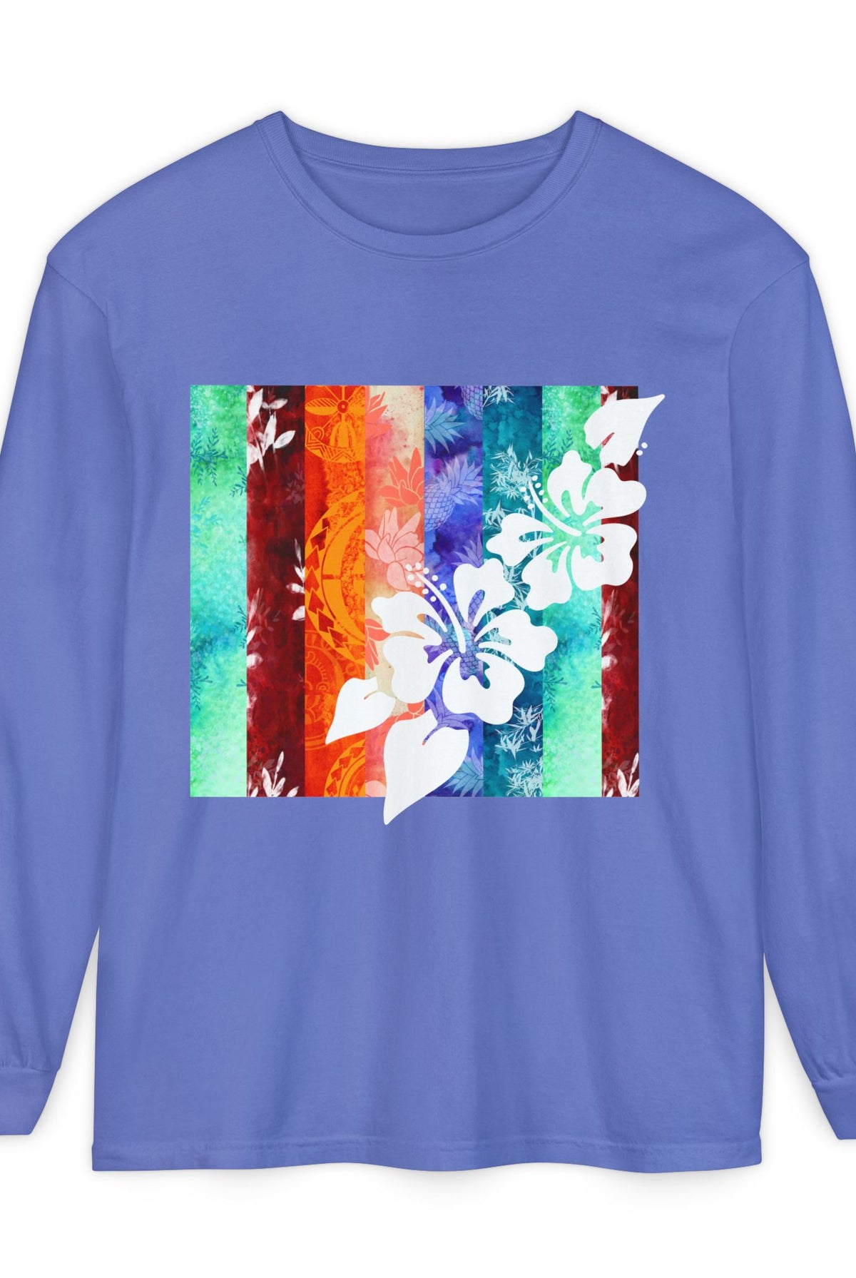Tropical Vibes Garment Dyed Long Sleeve Tee Flo Blue S The Local Banyan