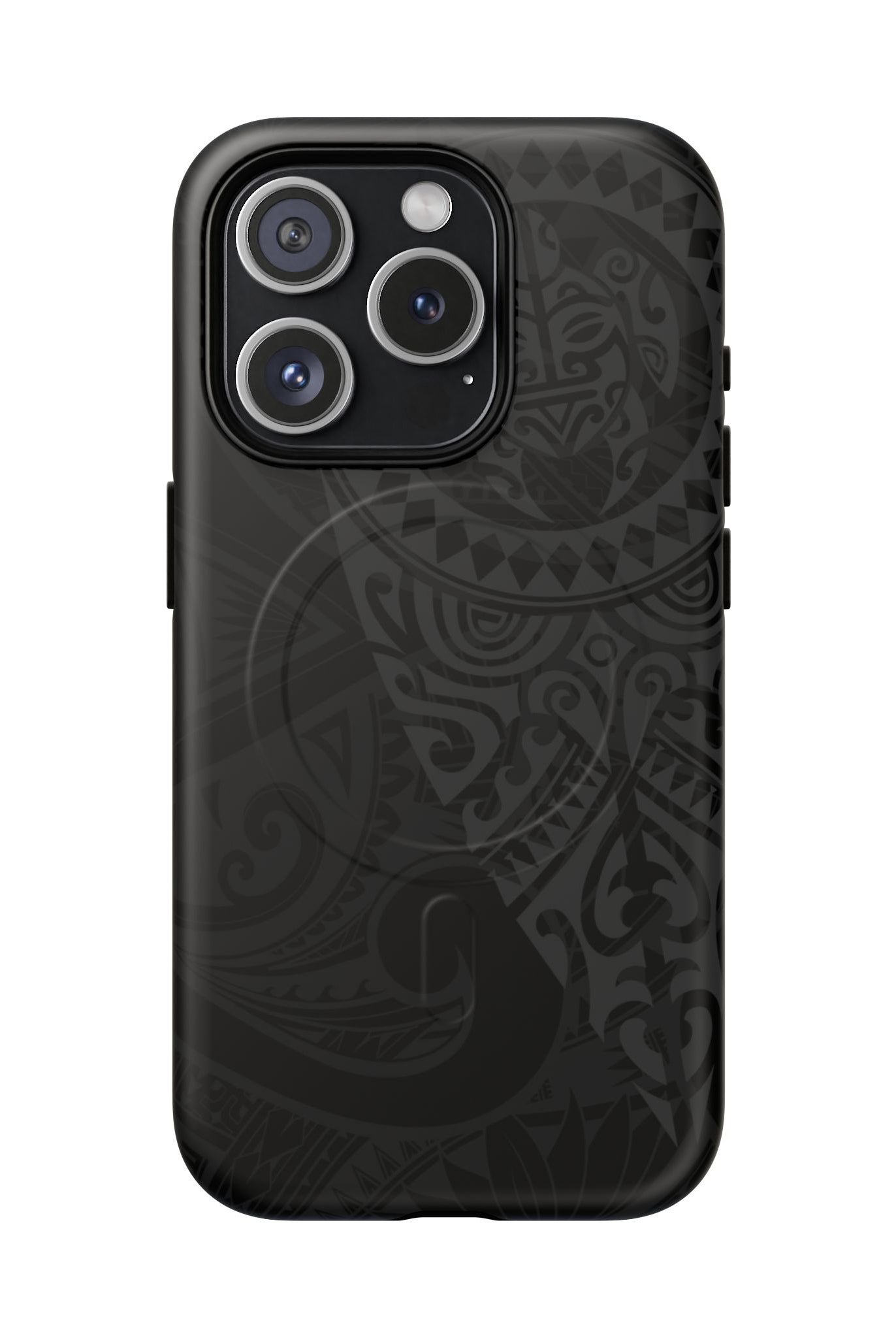 Tribal Guardian MagSafe iPhone Case iPhone 15 Pro Matte - Hawaiian Black on Black Polynesian Tribal Design - The Local Banyan