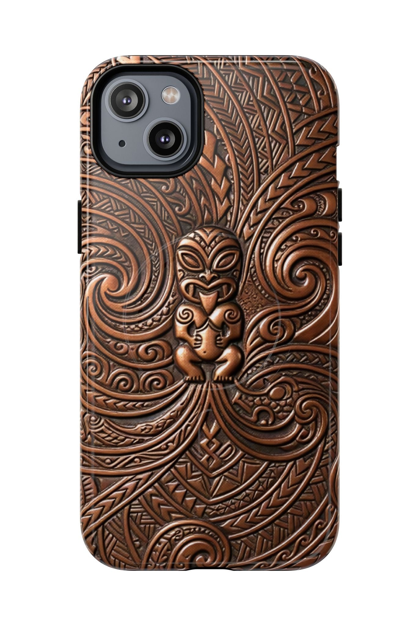 Paa Guardian MagSafe iPhone Case iPhone 14 Plus Glossy - Hawaiian Copper Carved Tiki Polynesian Design - The Local Banyan