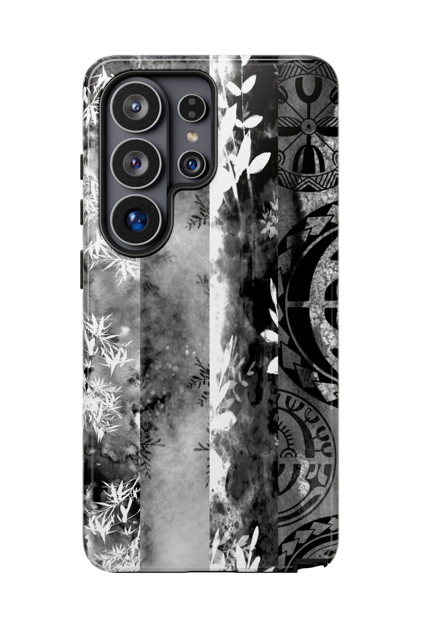 Monochrome Oasis Tough Samsung Galaxy Case Side View - Dual Layer Drop Protection Hawaiian Phone Case - The Local Banyan