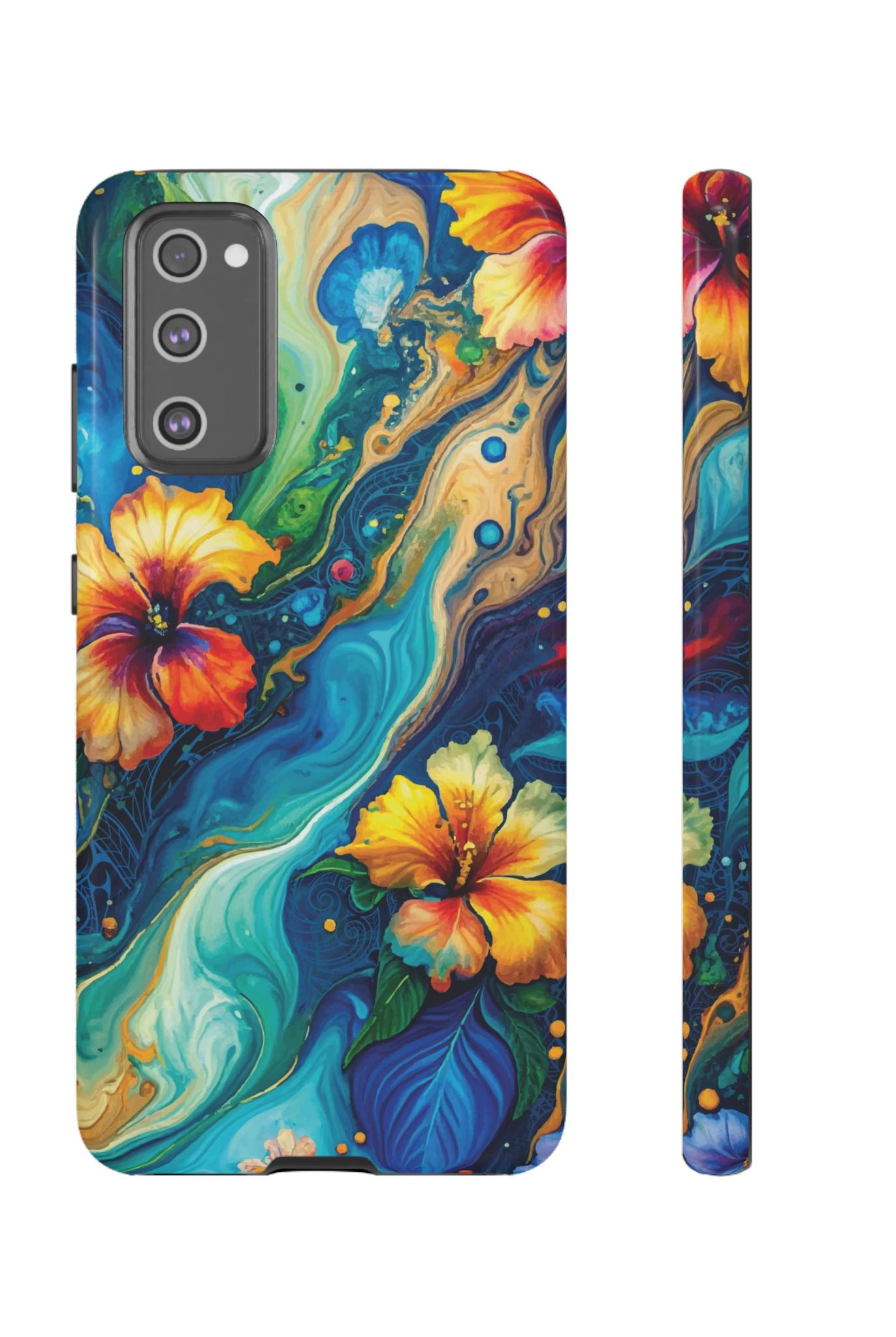 Aloalo Drift Tough Samsung Galaxy Case Samsung Galaxy S20 FE Glossy - Hawaiian Hibiscus Teal Ocean Wave Design - The Local Banyan