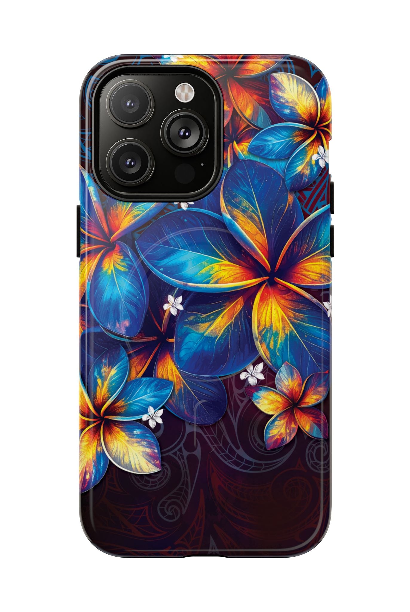 Nohea Twilight MagSafe iPhone Case iPhone 14 Pro Max Glossy - Hawaiian Blue Orange Plumeria Twilight Design - The Local Banyan
