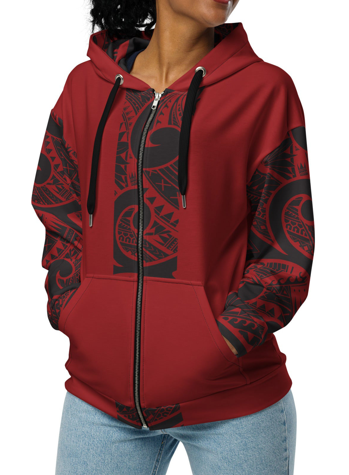 Crimson Tribal Zip Up Hoodie Zip Up Hoodie The Local Banyan
