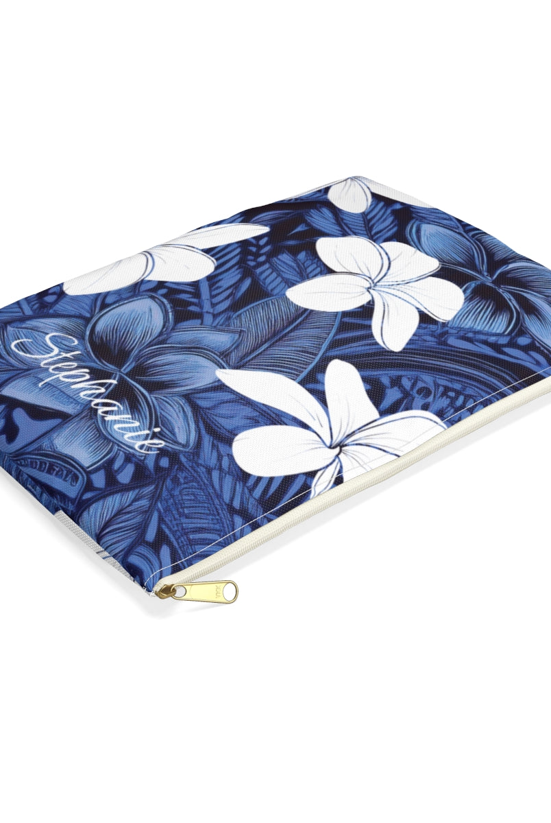 Eternal Blue Plumeria Personalized Travel Pouch Pouches The Local Banyan