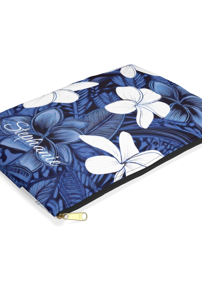 Eternal Blue Plumeria Personalized Travel Pouch Pouches The Local Banyan