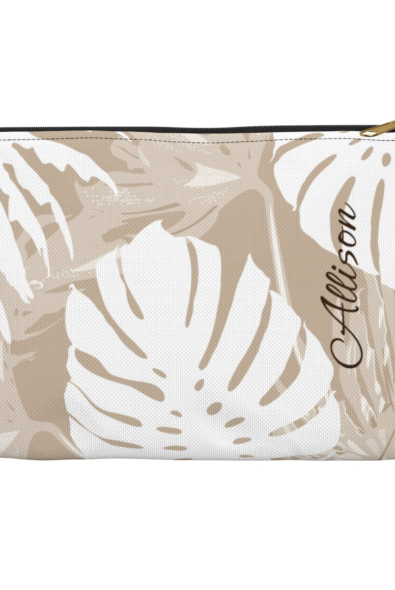 Exotic Monstera Personalized Travel Pouch Pouches The Local Banyan Black zipper Small