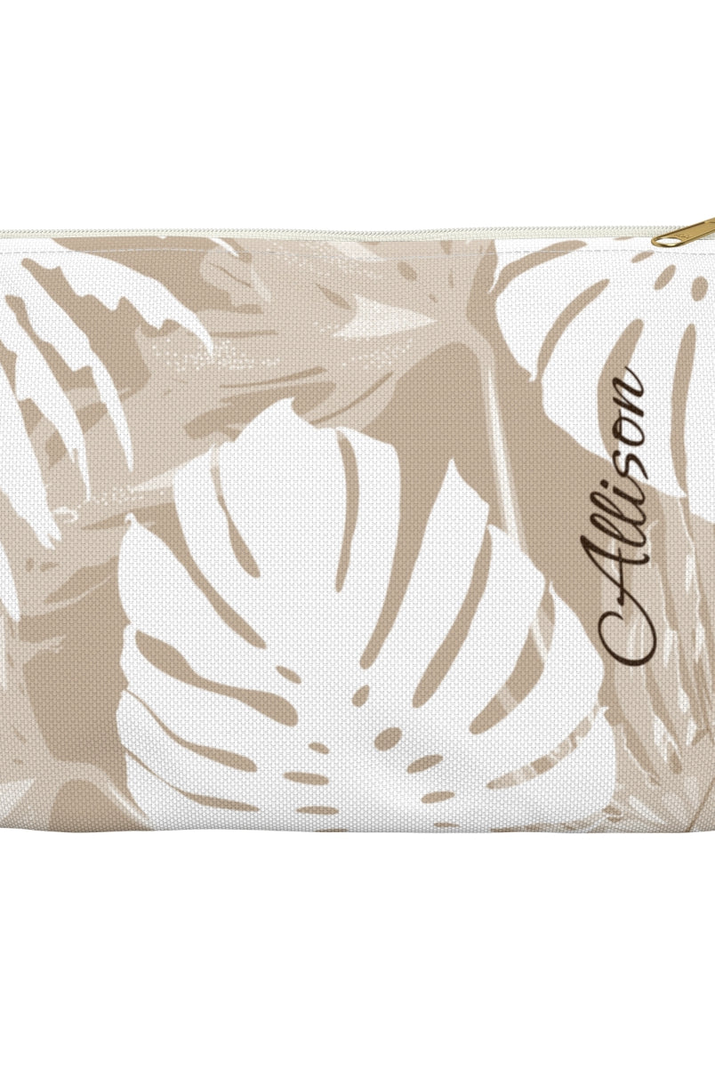 Exotic Monstera Personalized Travel Pouch Pouches The Local Banyan White zipper Small
