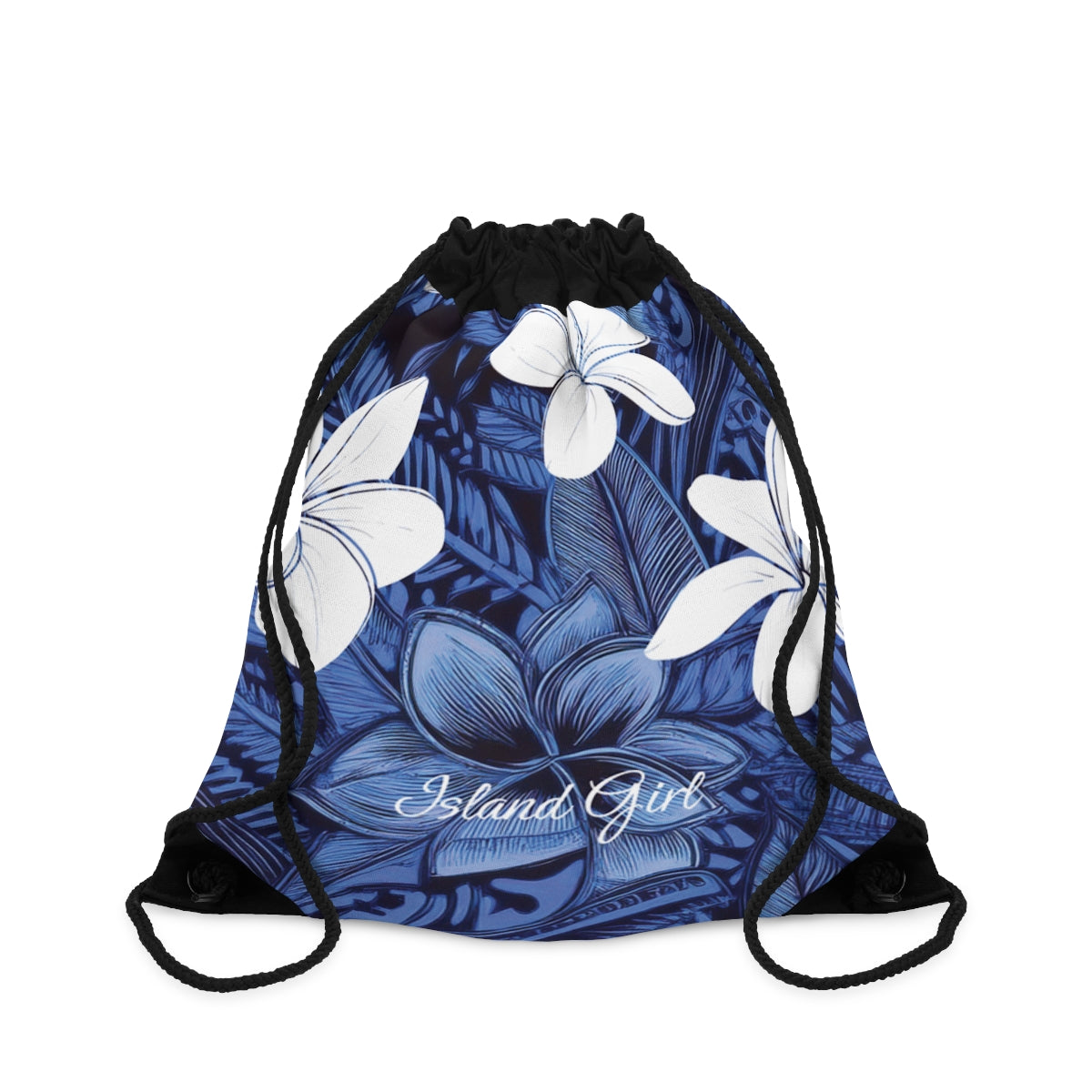 Eternal Blue Plumeria Personalized Drawstring Cinch Bag Backpack The Local Banyan