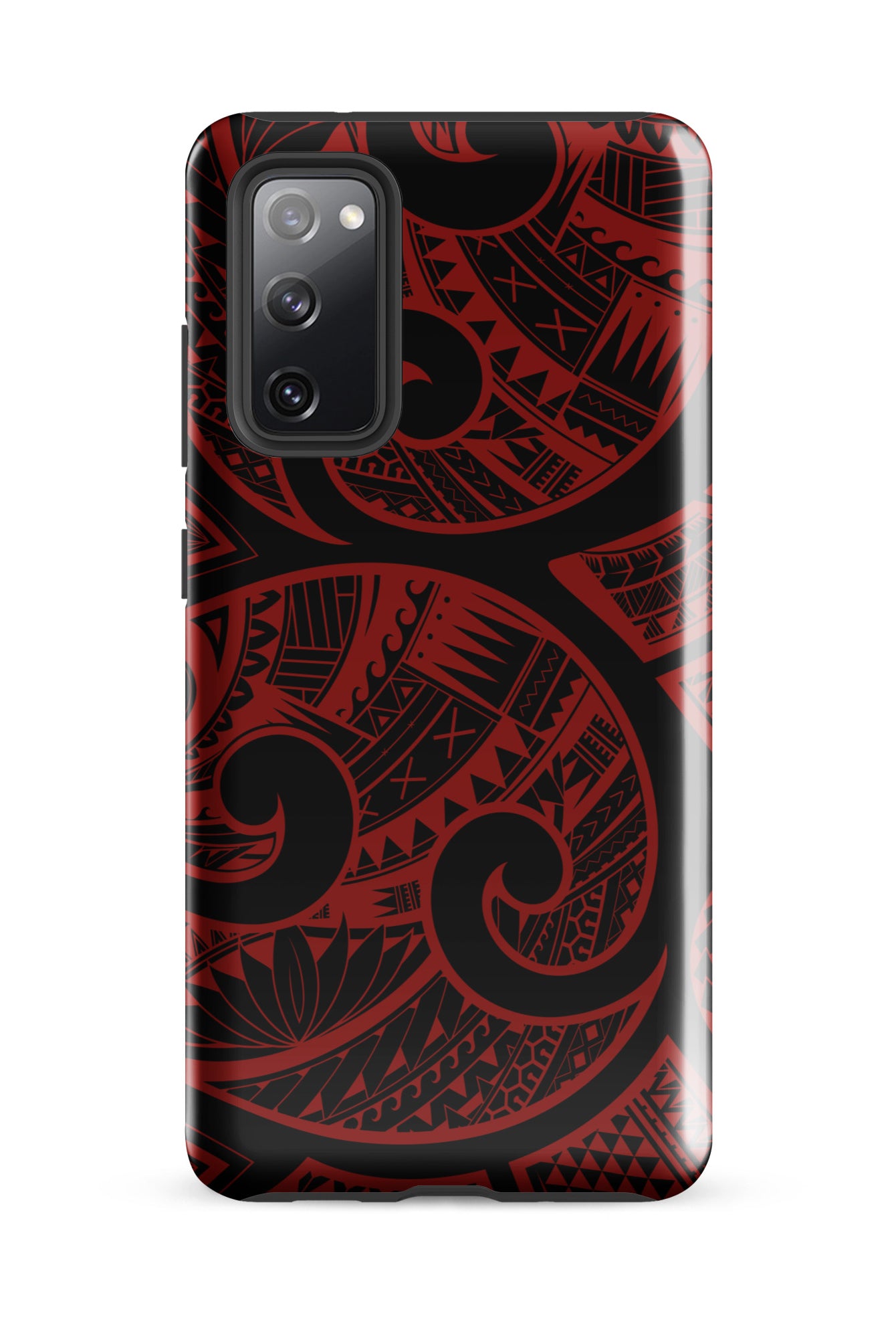 Red Tribal Tough Samsung Galaxy Case Detail View - Hawaiian Crimson Red Polynesian Tribal Design Close Up - The Local Banyan