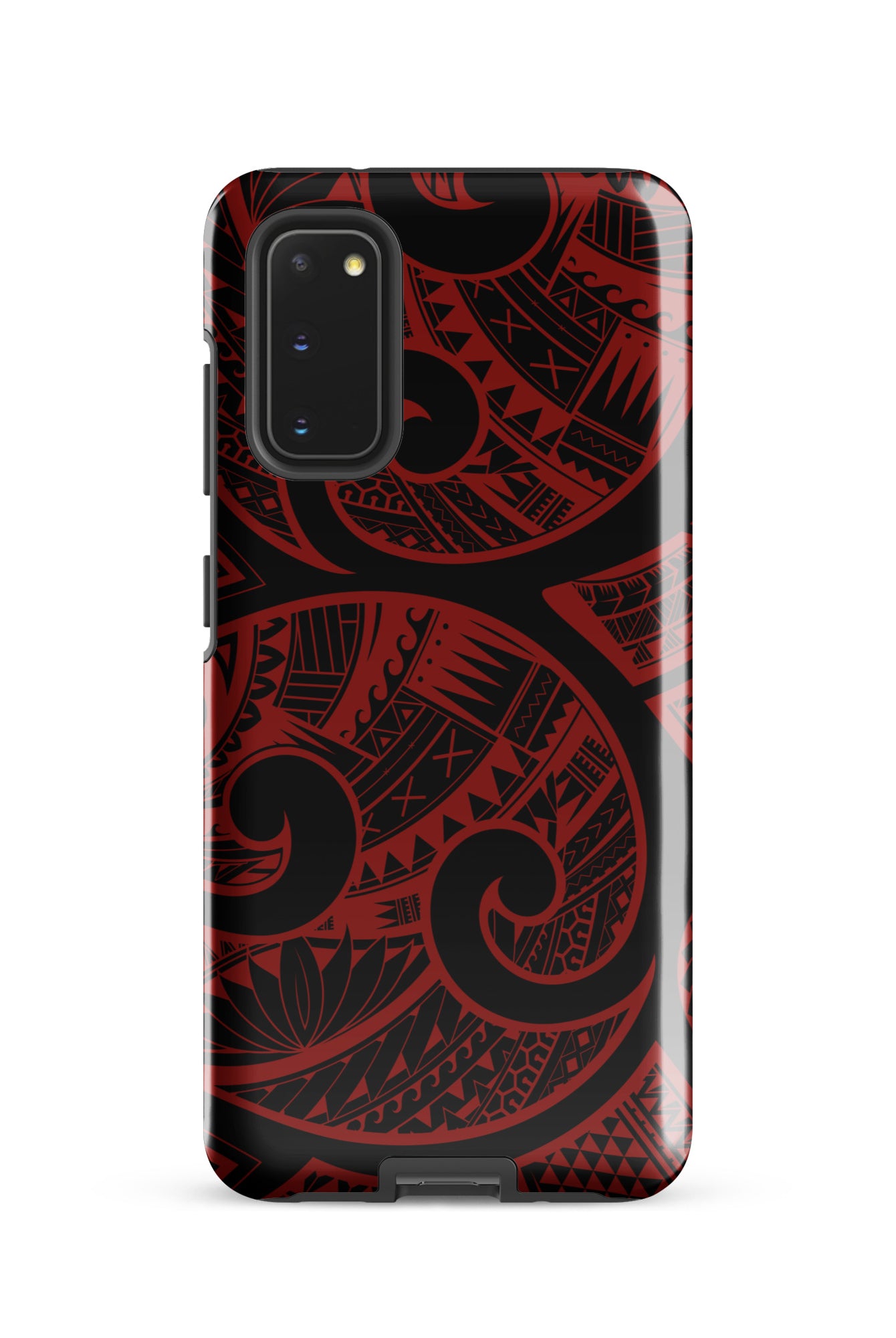 Woman holding Red Tribal Tough Samsung Galaxy Case - Hawaiian Crimson Red Polynesian Tribal Design - The Local Banyan