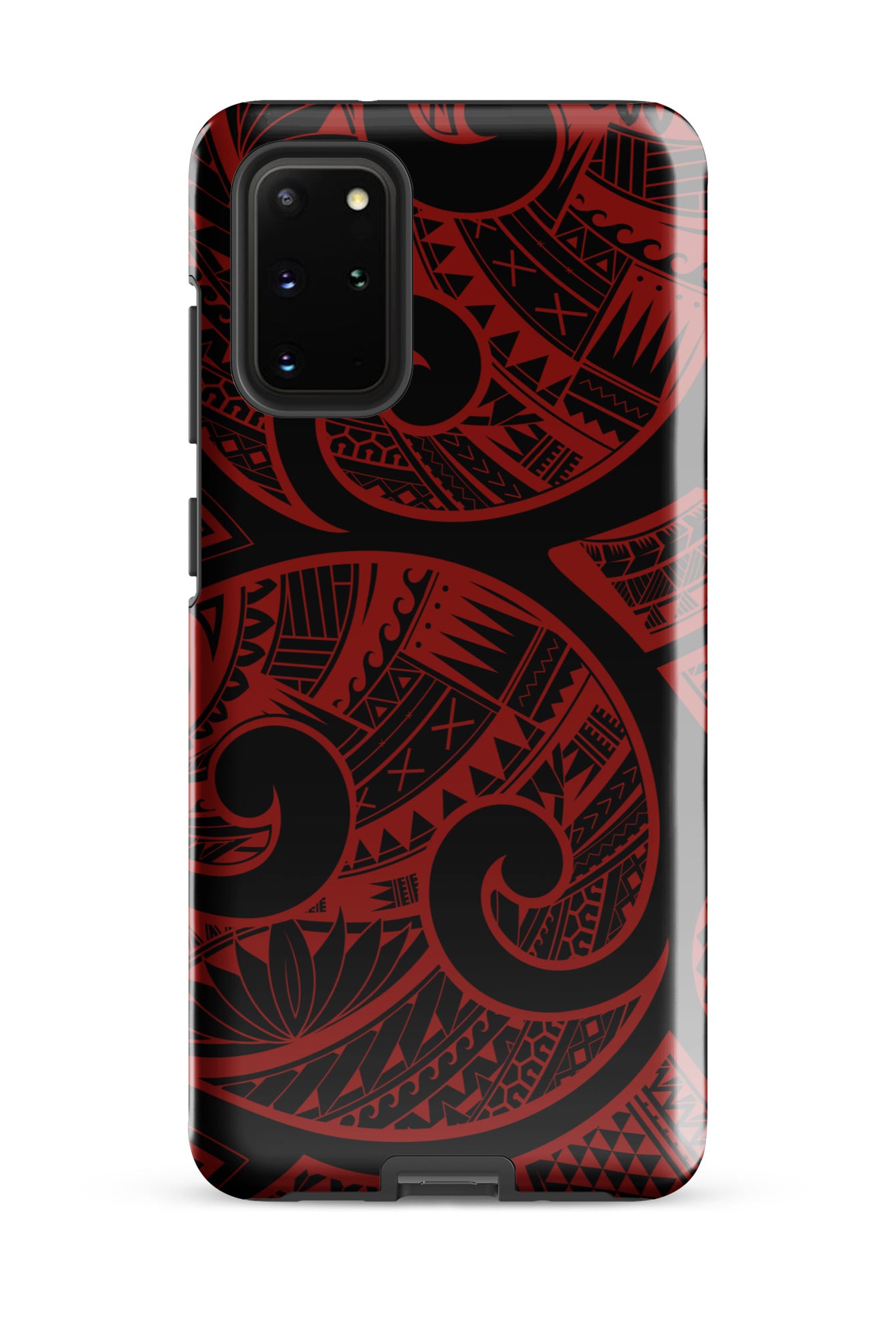 Red Tribal Tough Samsung Galaxy Case Side View - Dual Layer Drop Protection Hawaiian Phone Case - The Local Banyan