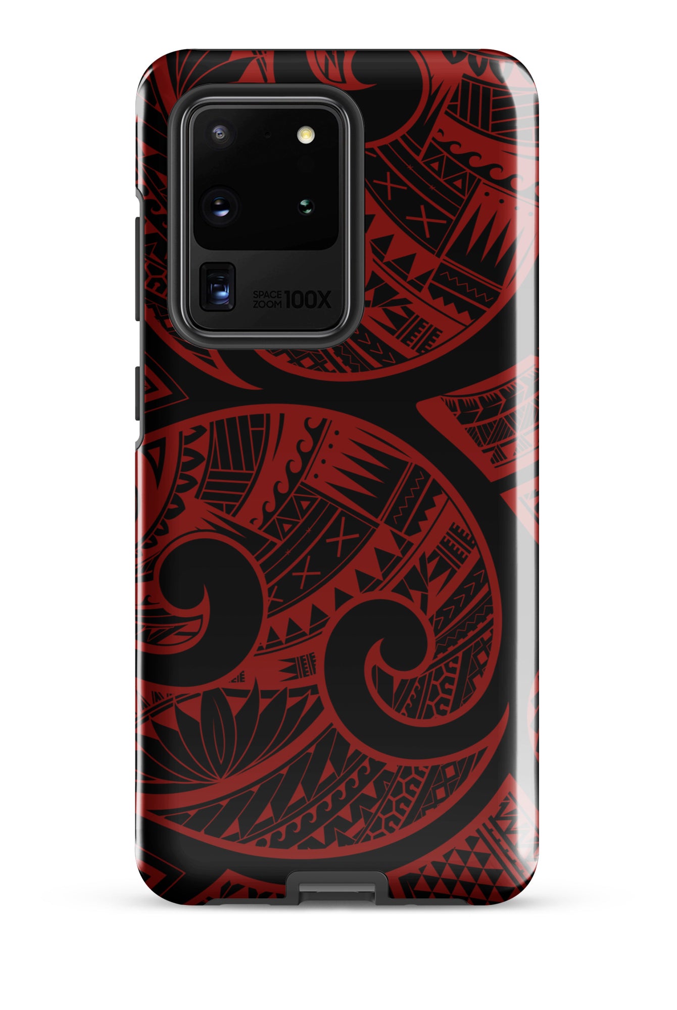 Red Tribal Tough Samsung Galaxy Case Detail View - Hawaiian Crimson Red Polynesian Tribal Design Close Up - The Local Banyan