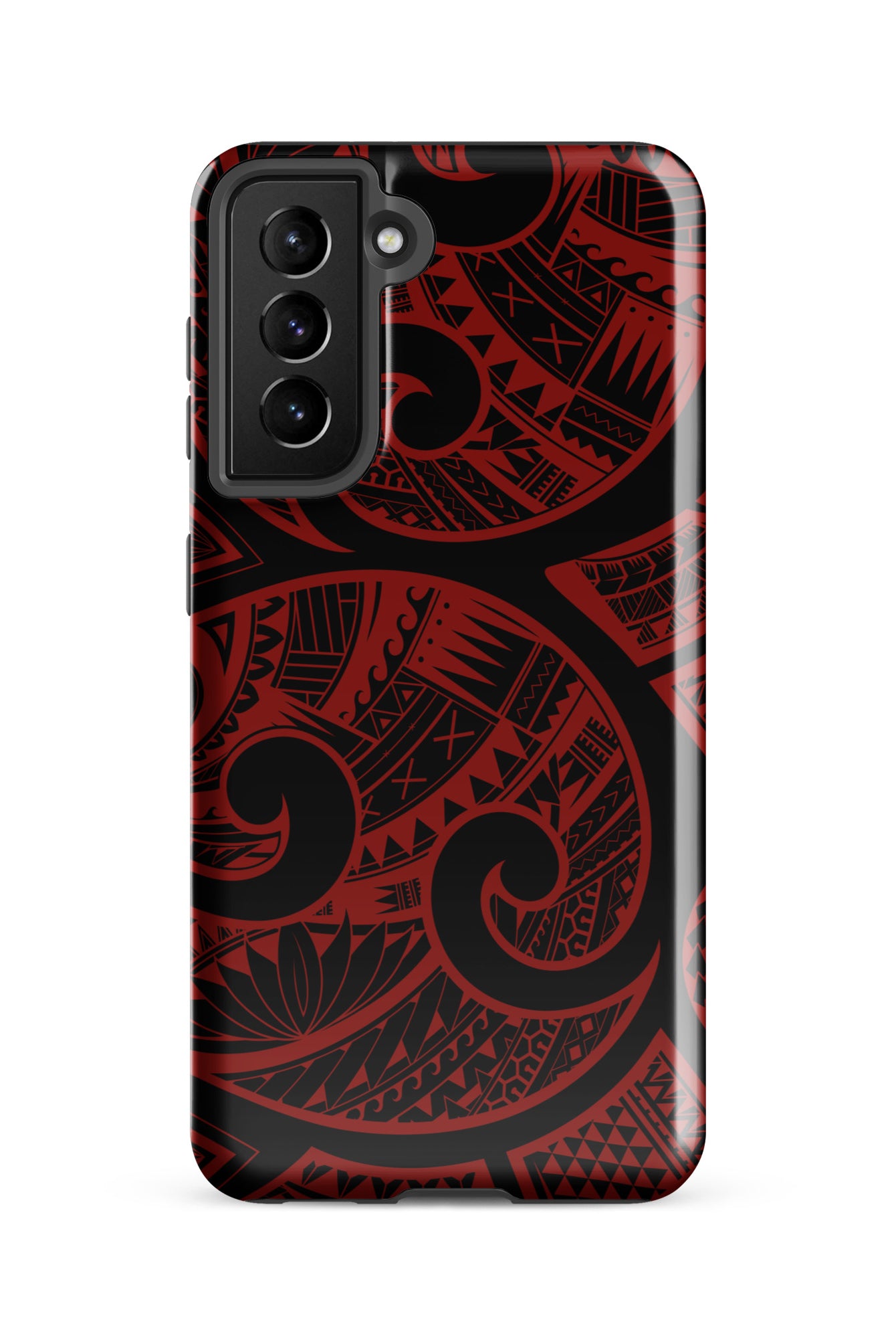 Woman holding Red Tribal Tough Samsung Galaxy Case - Hawaiian Crimson Red Polynesian Tribal Design - The Local Banyan