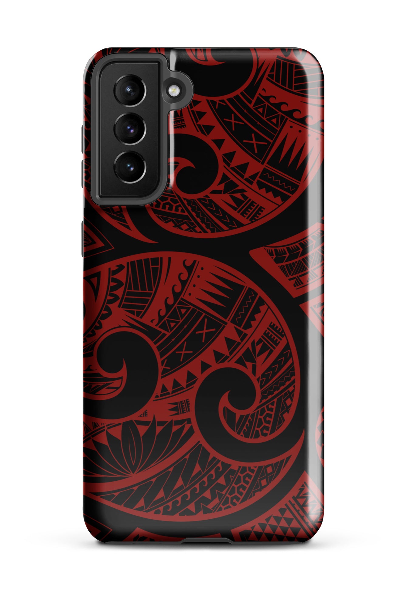 Woman holding Red Tribal Tough Samsung Galaxy Case - Hawaiian Crimson Red Polynesian Tribal Design - The Local Banyan