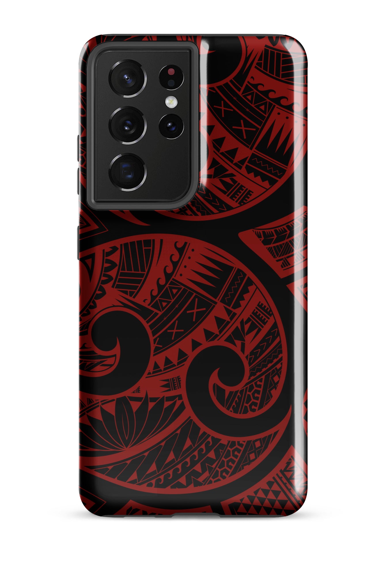 Red Tribal Tough Samsung Galaxy Case Side View - Dual Layer Drop Protection Hawaiian Phone Case - The Local Banyan